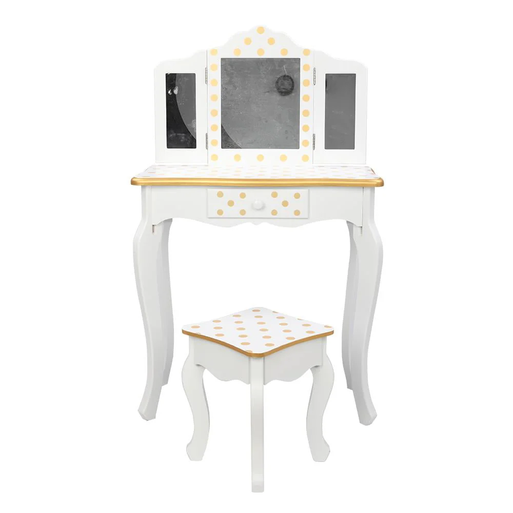 Kids Vanity Table and Stool Set with 3 Mirrors, Pretend Play Princess Makeup Dressing Table,Children's Furniture(Blue) Image 4