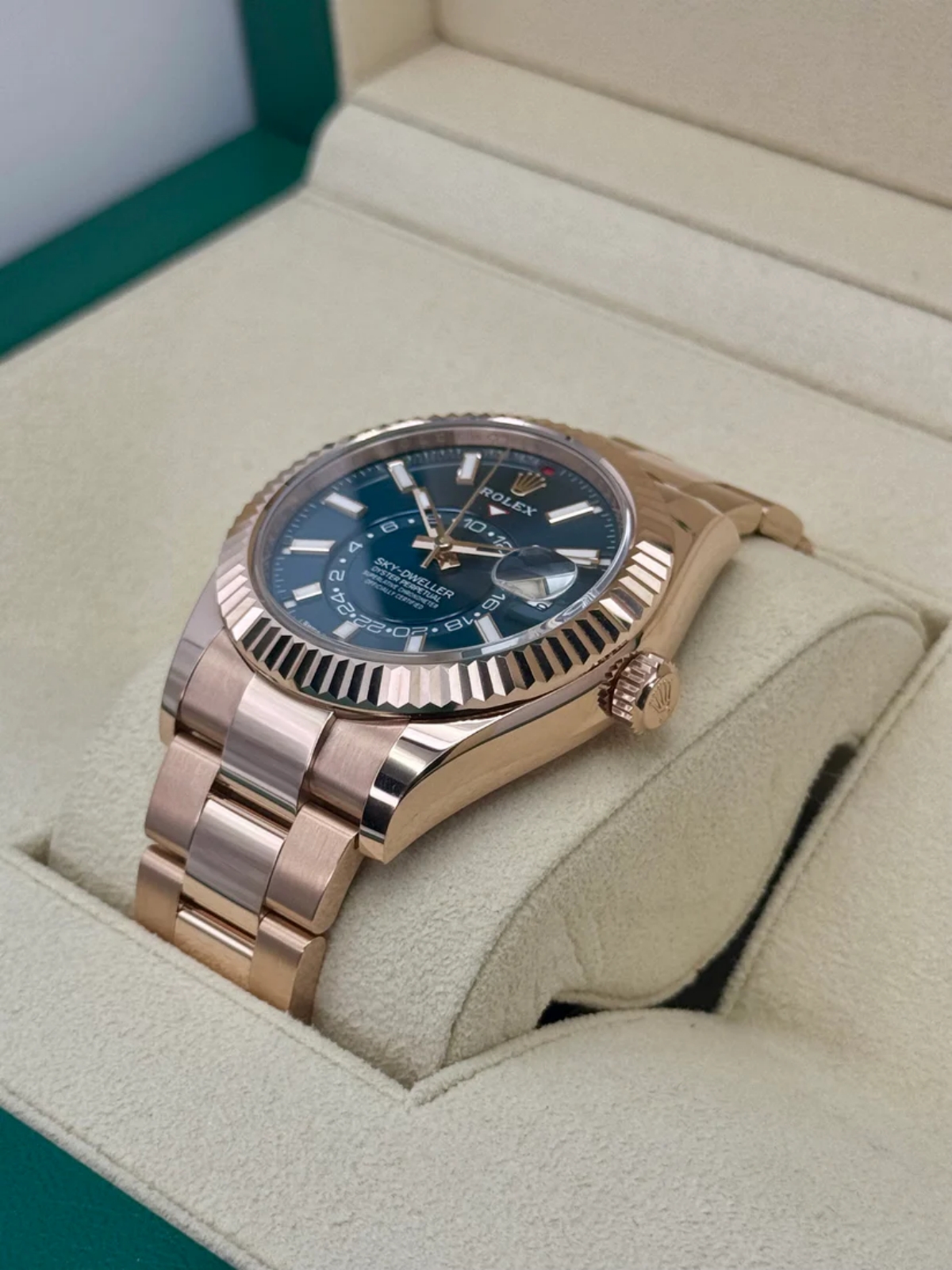 [Super Clone]RLX  Sky-Dweller 42mm Rose Gold Blue Dial Oyster - 336935