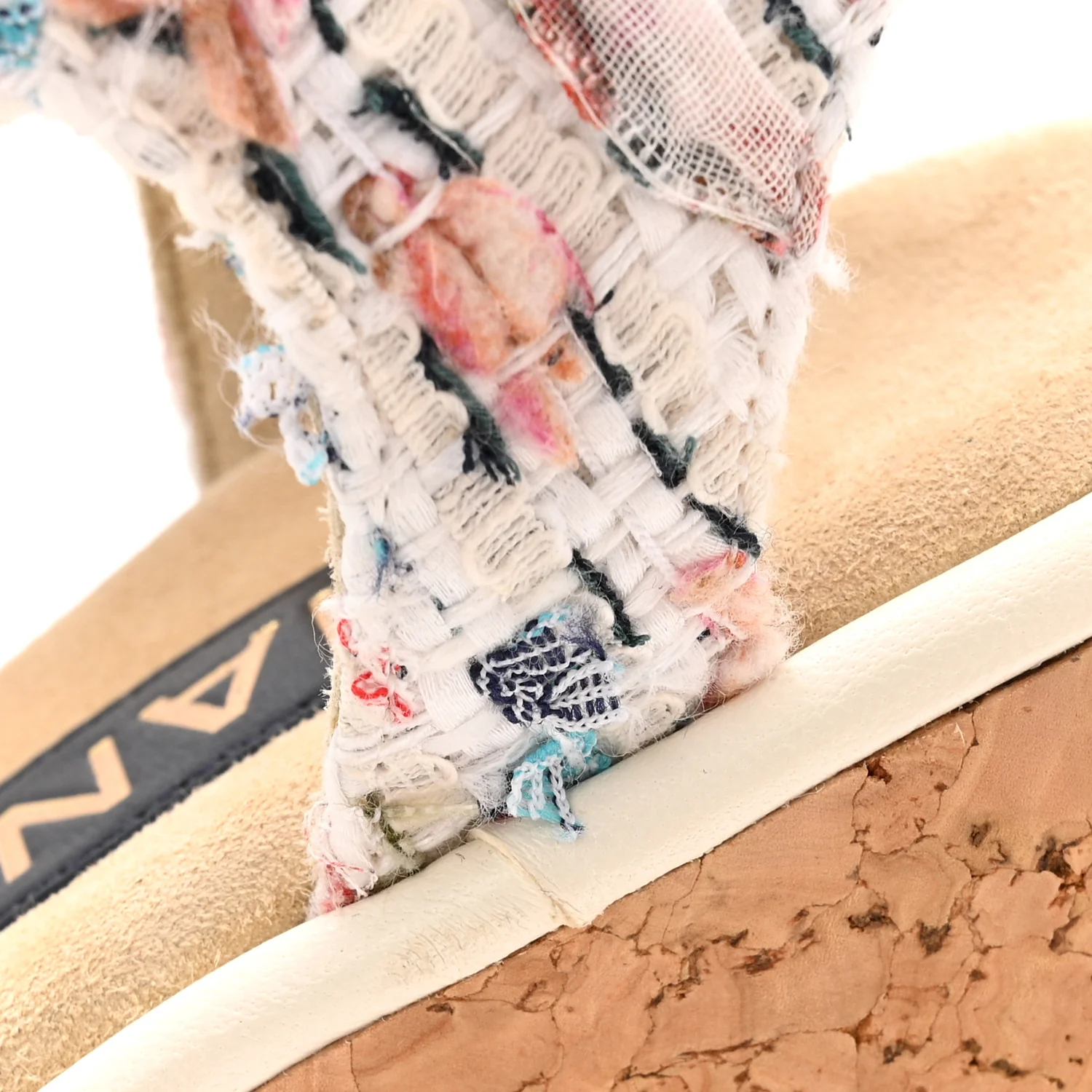 Tweed Cork CC Wedge Sandals 37 Ecru Pink Blue Green