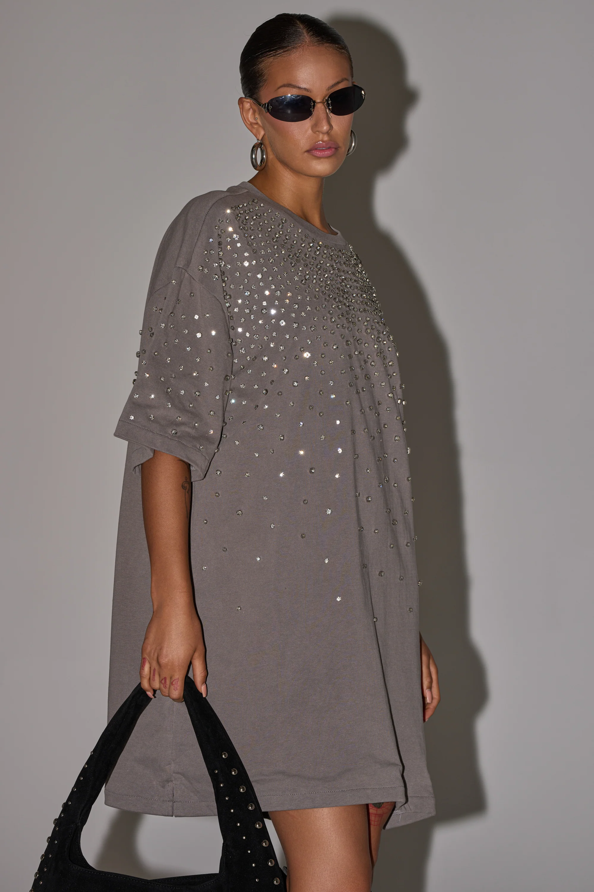 IN MY ELEMENT RHINESTONE TEE SHIRT MINI DRESS - Akira Store