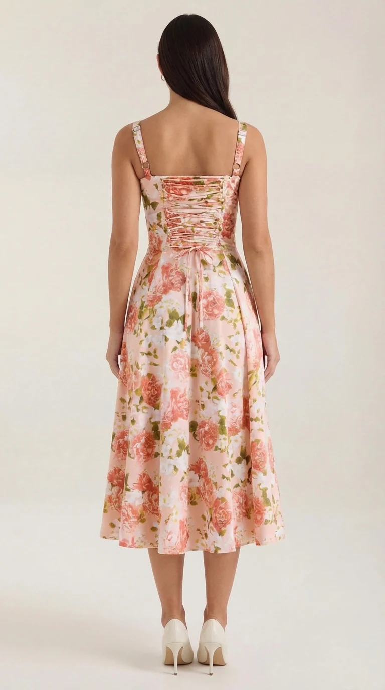 Robe midi fleurie pour femmes, idéale pour les invitées de mariage