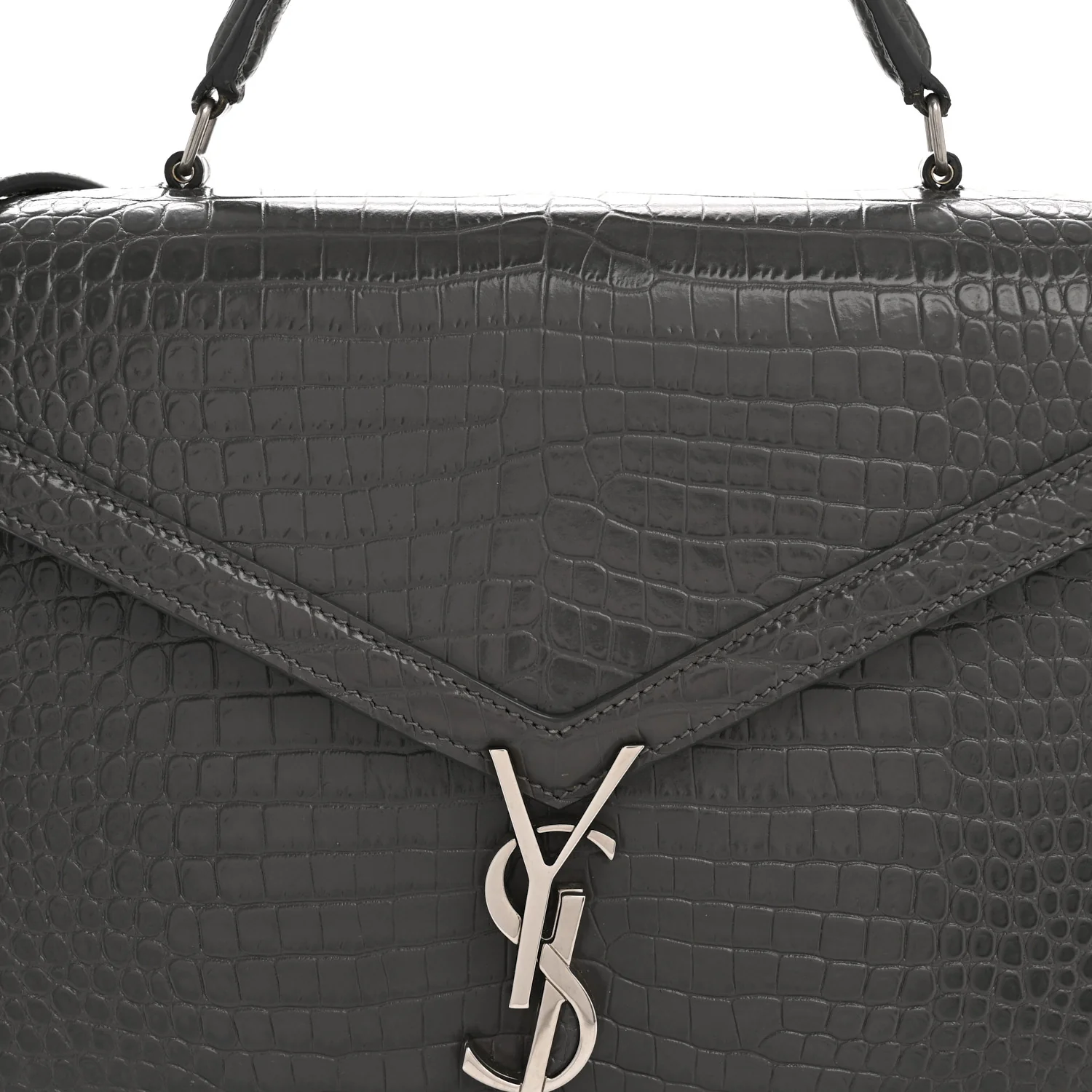 Calfskin Crocodile Embossed Medium Classic Monogram Cassandra Top Handle Fog