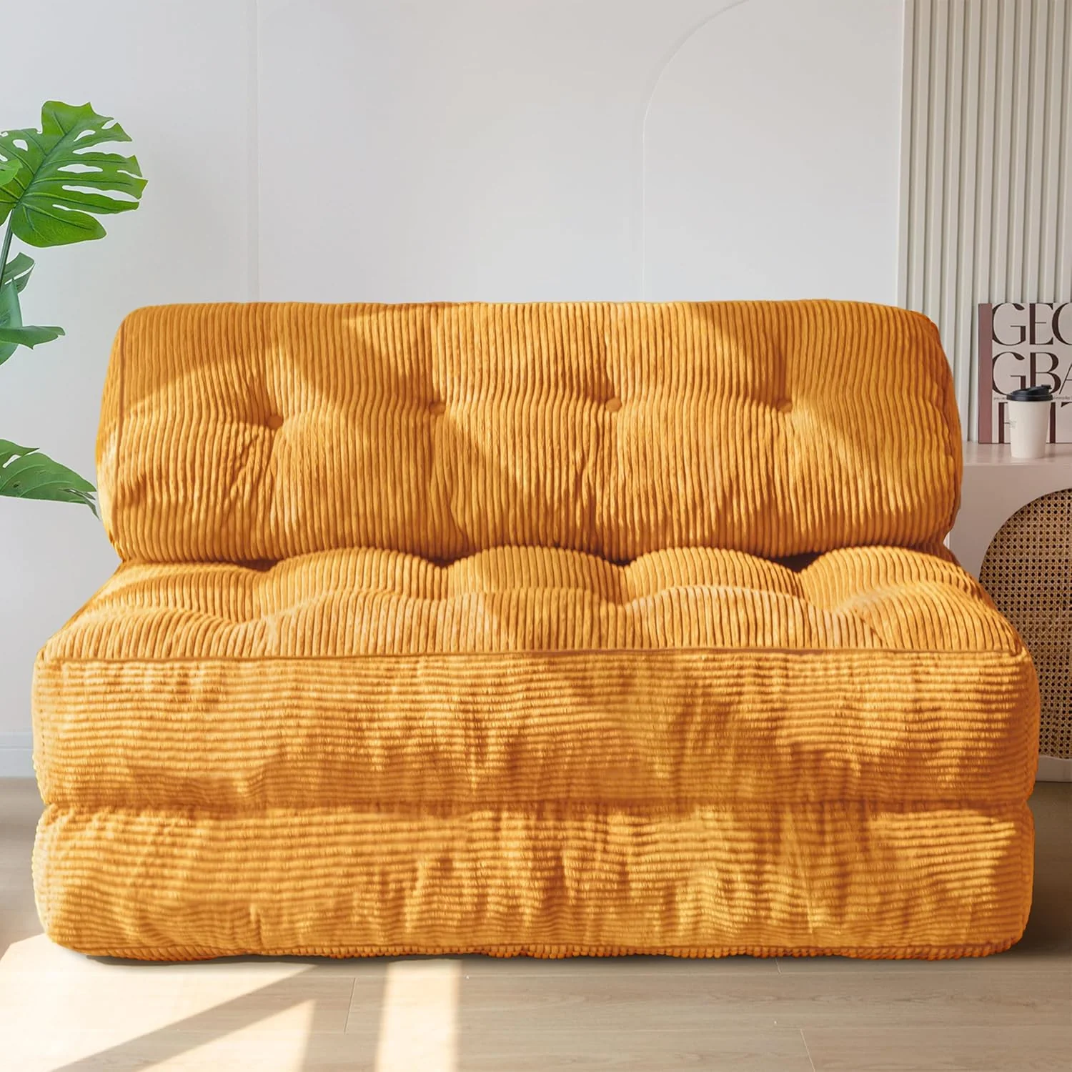 Canapé-lit pliant MAXYOYO, fauteuil convertible avec oreiller et matelas pliable avec soutien lombaire, canapé-lit portable et confortable pour salon et chambre, beige, deux places