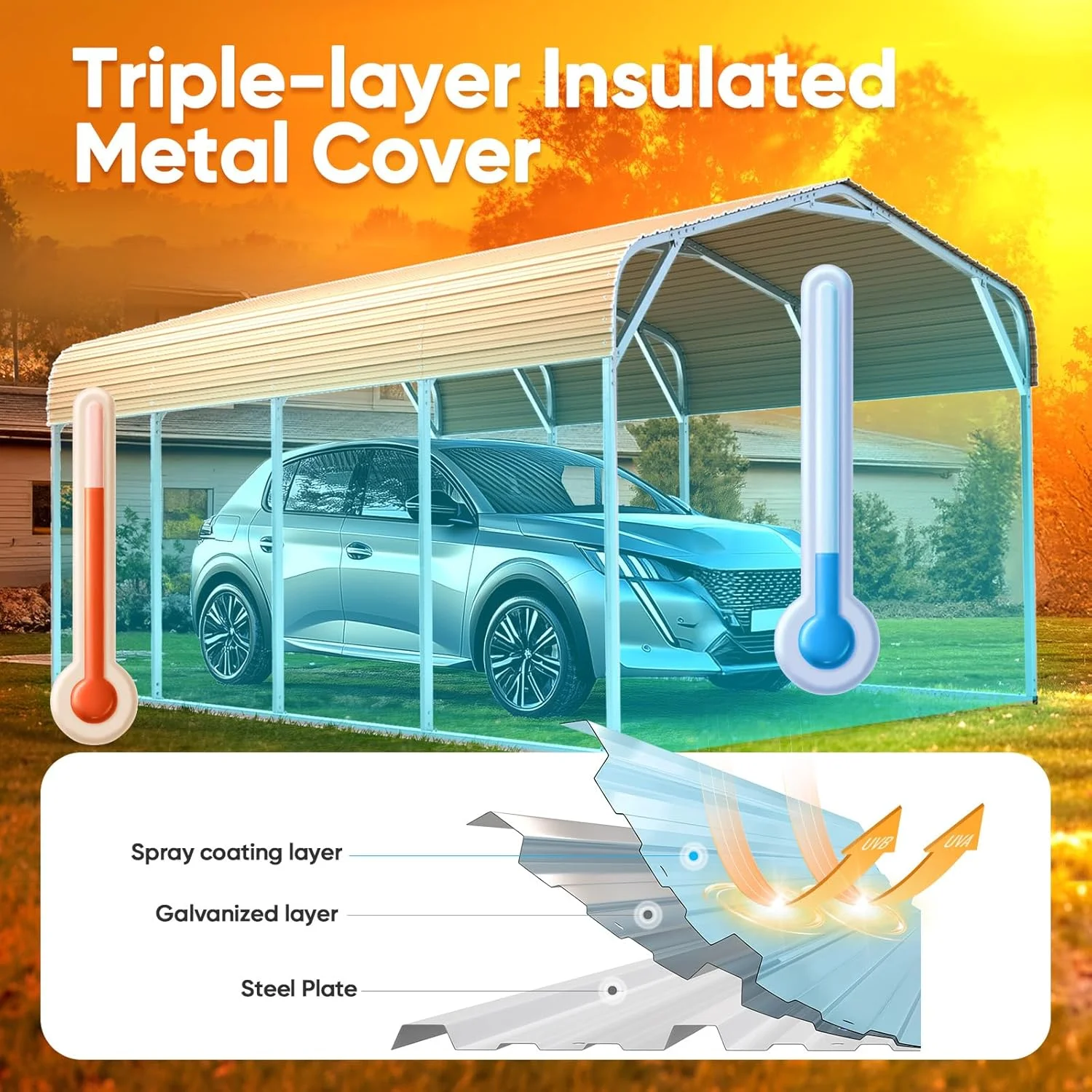 12x20 ft Metal Roof Carport Kits Hard Top Garage Heavy Duty Steel Car Canopy(12' x 20'/Silver) - Image 5