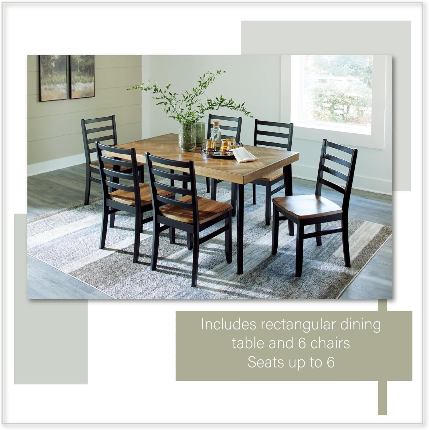 Signature Design by Ashley Blondon Rectangular Dining Room Table Set with 6 Chairs, Chevron Pattern, Tapered Legs, Seats 6, Wood, 60