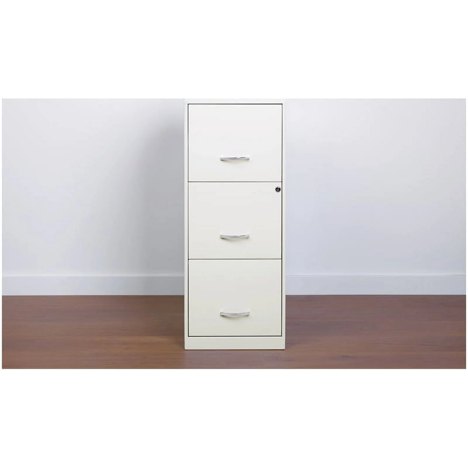 3 Drawer Vertical Metal File Cabinet with Lock Pearl White - Image 3