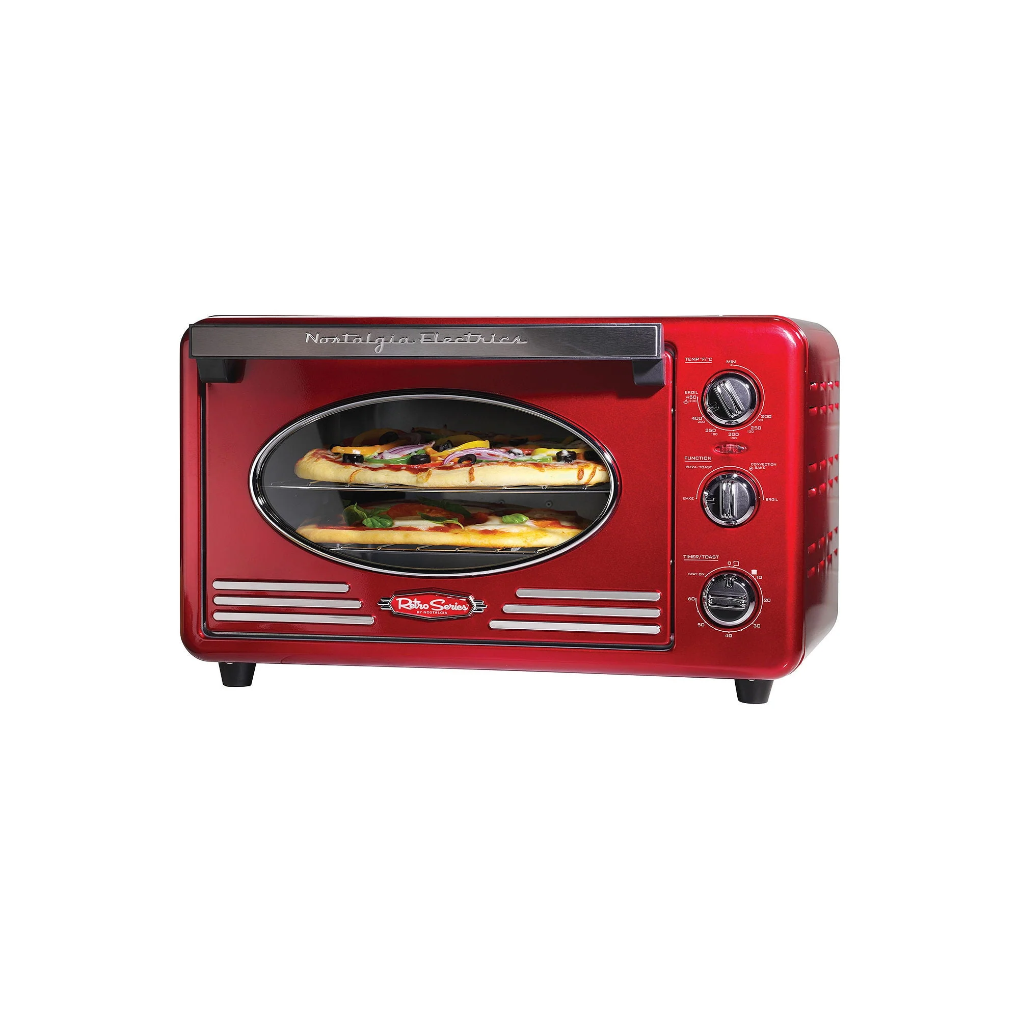 RTOV2RR Large Capacity 0 7 Cu  Ft  Capacity Multi Functioning Retro Convection Toaster Oven, Retro Red