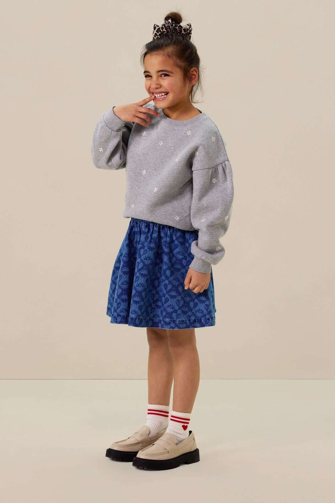 Blauwe denim rok met print