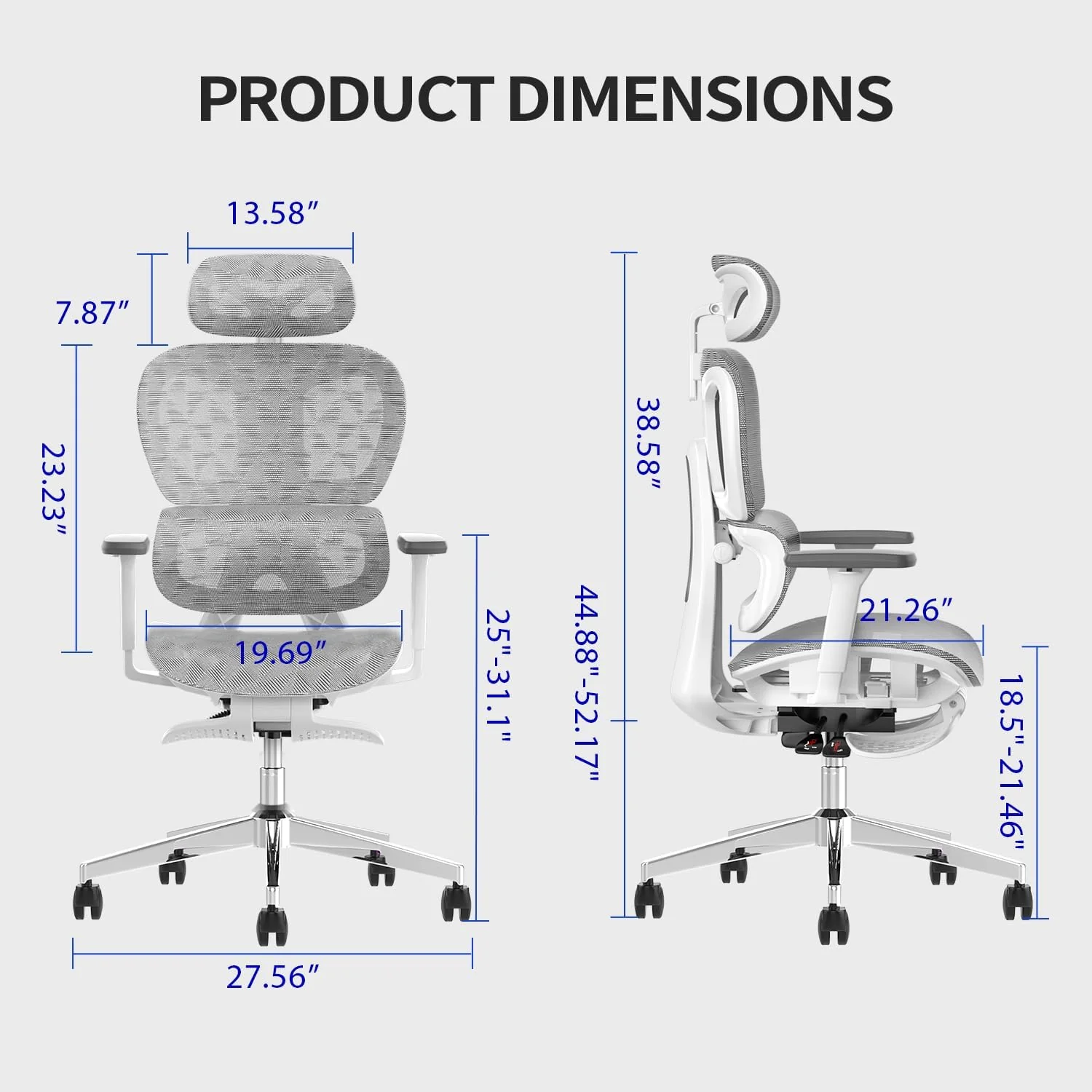 Ergo3D Ergonomic Office Chair  High Back Mesh Desk Chair with 3D Adjustable Armrests, Wheels, for Home and Office (Black)