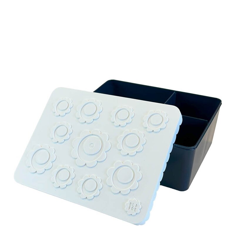 Matboks i plast treroms 7x14x19 cm Blomst hvit/marineblå