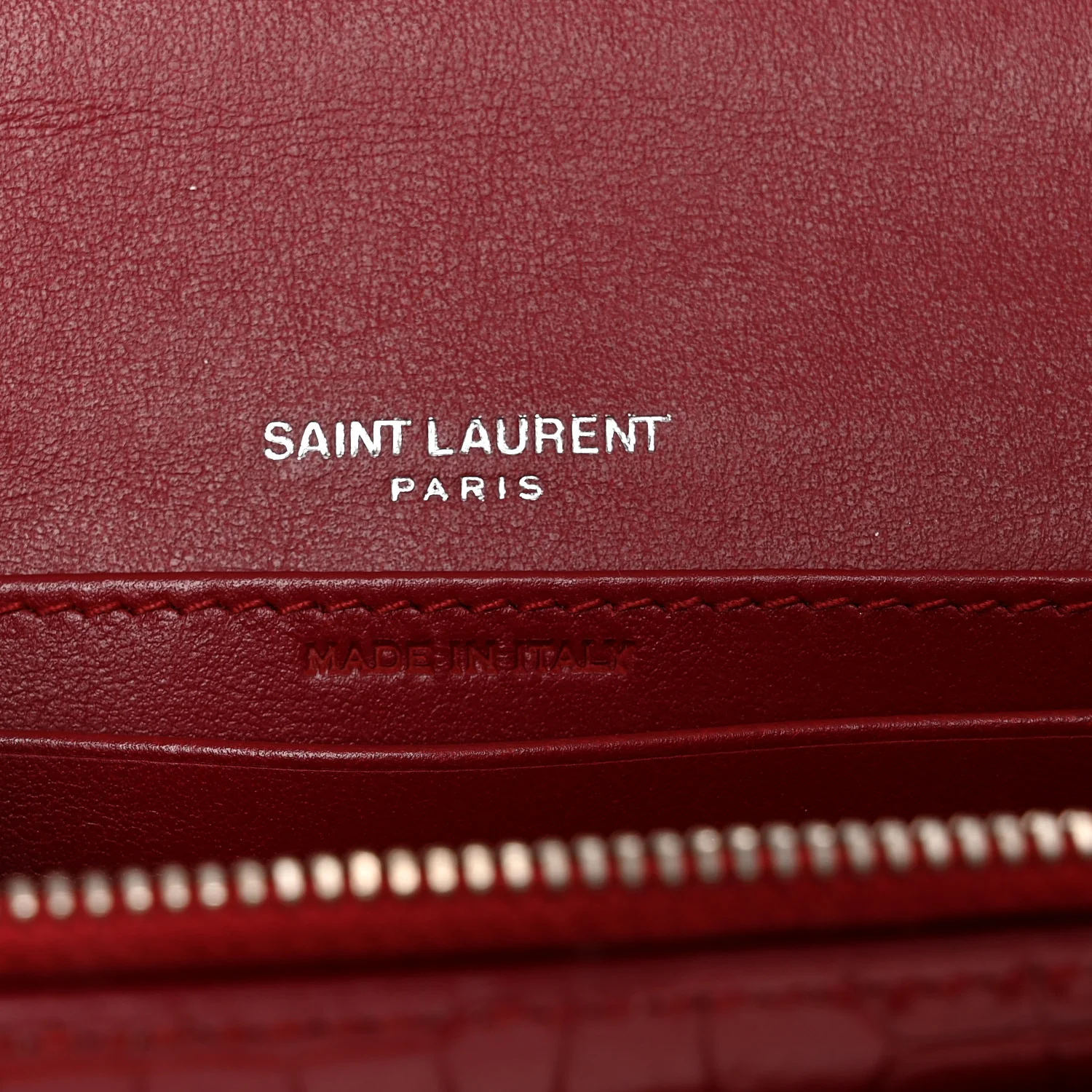 Calfskin Crocodile Embossed Monogram Sunset Chain Wallet Rouge Eros