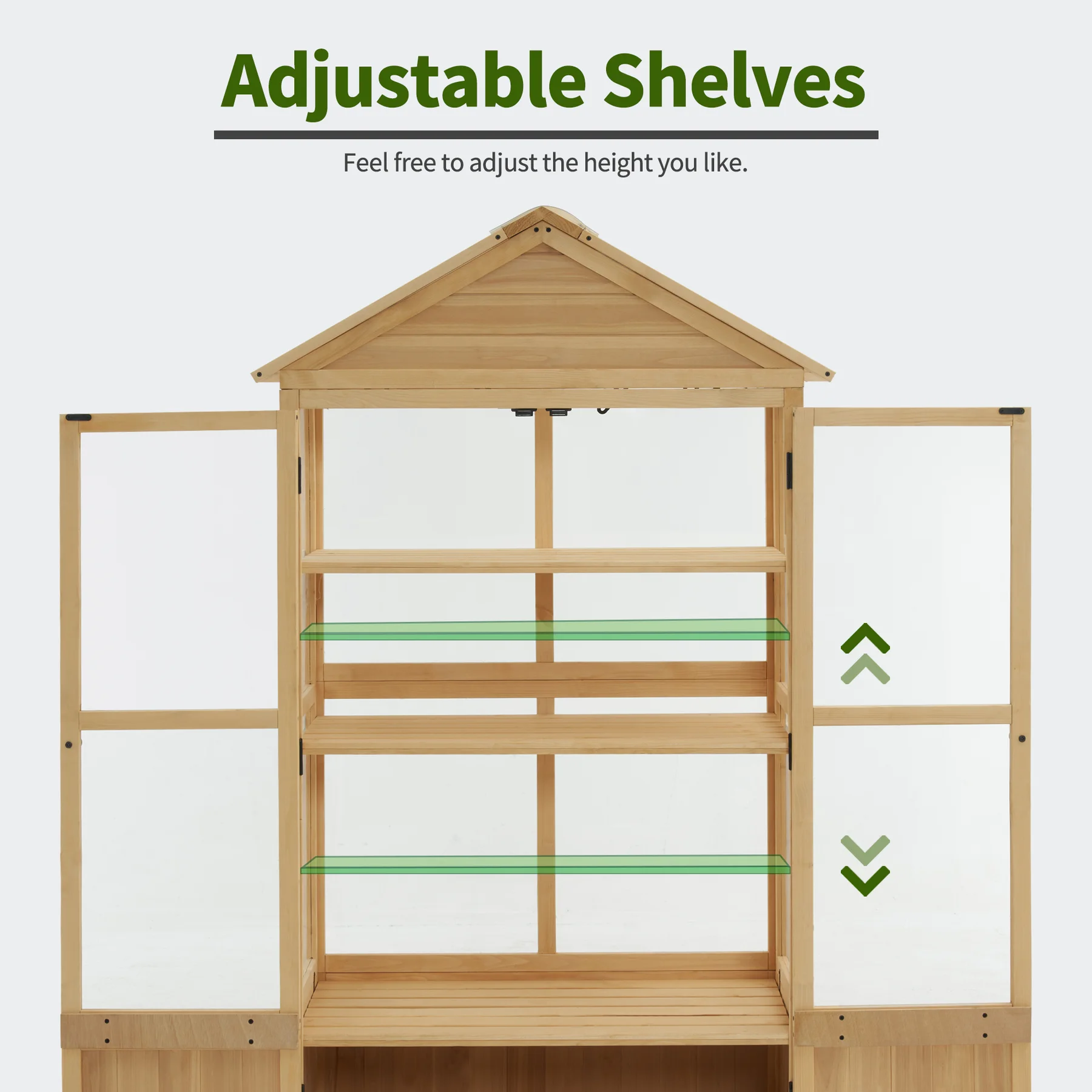 Cold Frame Greenhouse, 3 tier Wooden Greenhouse Cabinet with Adjustable Shelf, Garden Cold Frame Shed for Outdoor Indoor Use, 0847(Natural) - Image 5