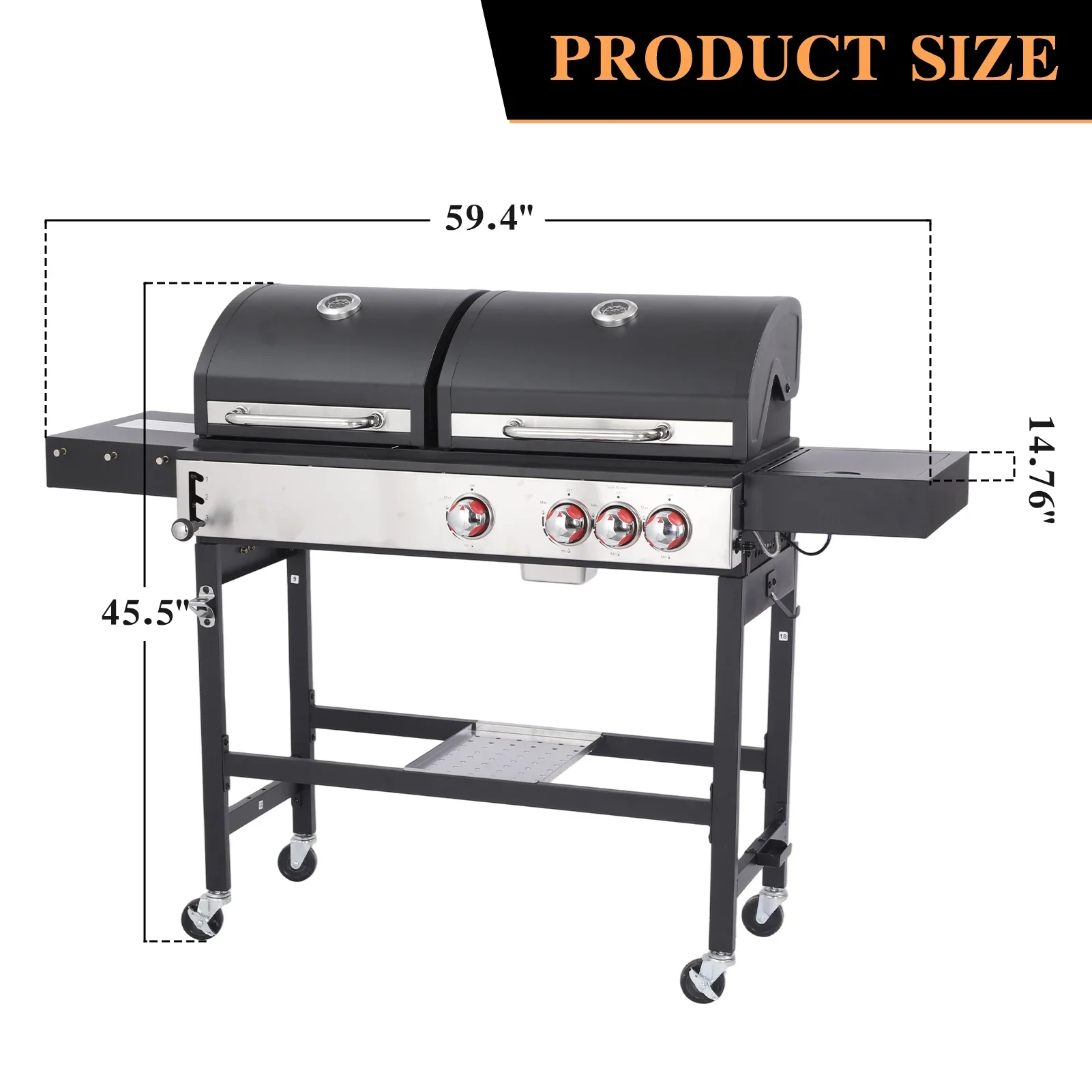 CIG GARDEN Gas and Charcoal Combo Grill, 3 Burner Propane Gas Grill with Side Burner, Cast Iron Grates Outdoor Barbecue Grill with 41,500 BTU Output, Perfect for Outdoor Cooking, Balcony, Backyard