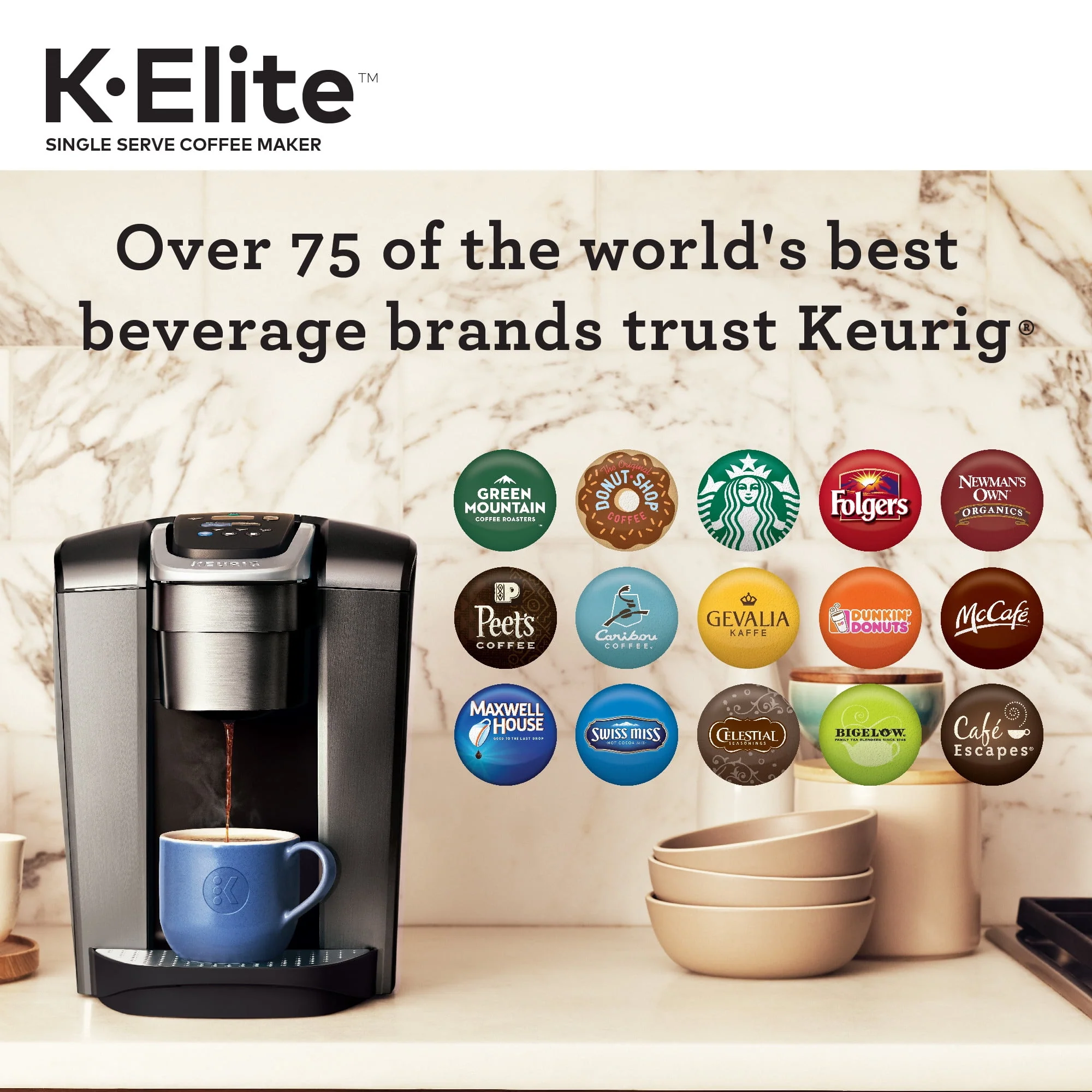 Keurig K - Elite Single - Serve K - Cup Pod Coffee Maker, Brushed Slate