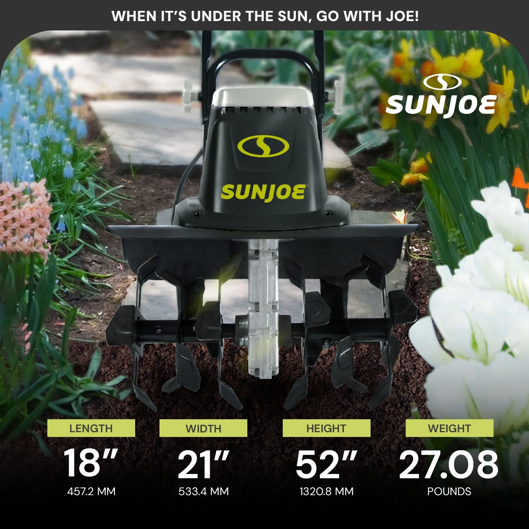 Sun Joe Electric Garden Tiller Cultivator, Steel Tines, 12 Amp, 16 Inch, TJ603E