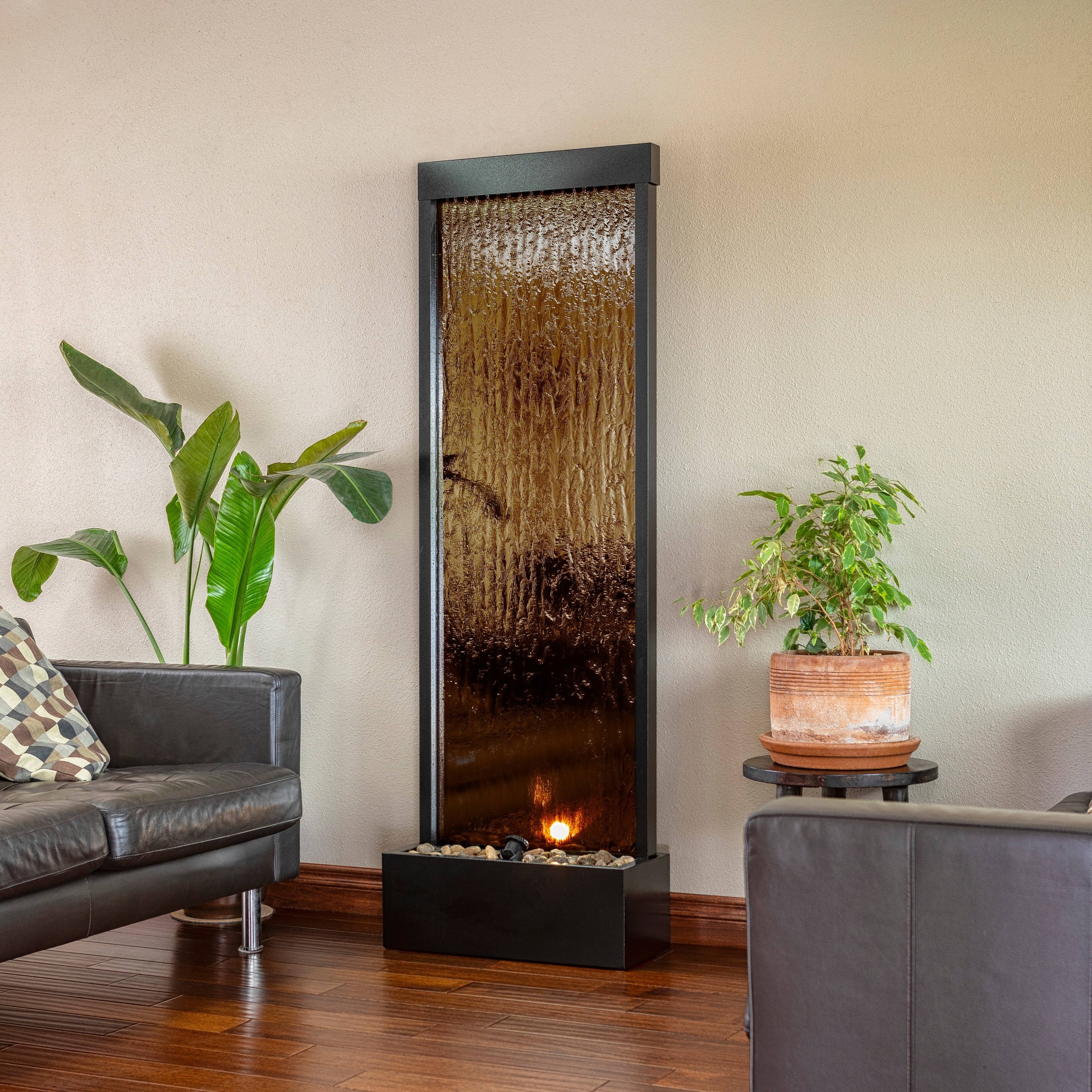 Alpine Mirror Waterfall-Silver with Decorative Stones & Light