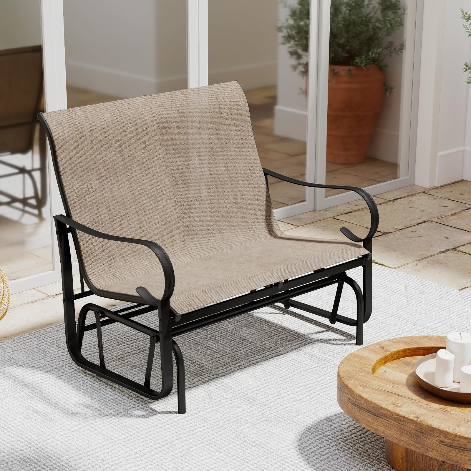Tangkula 2-Person Outdoor Glider Bench with High Backrest