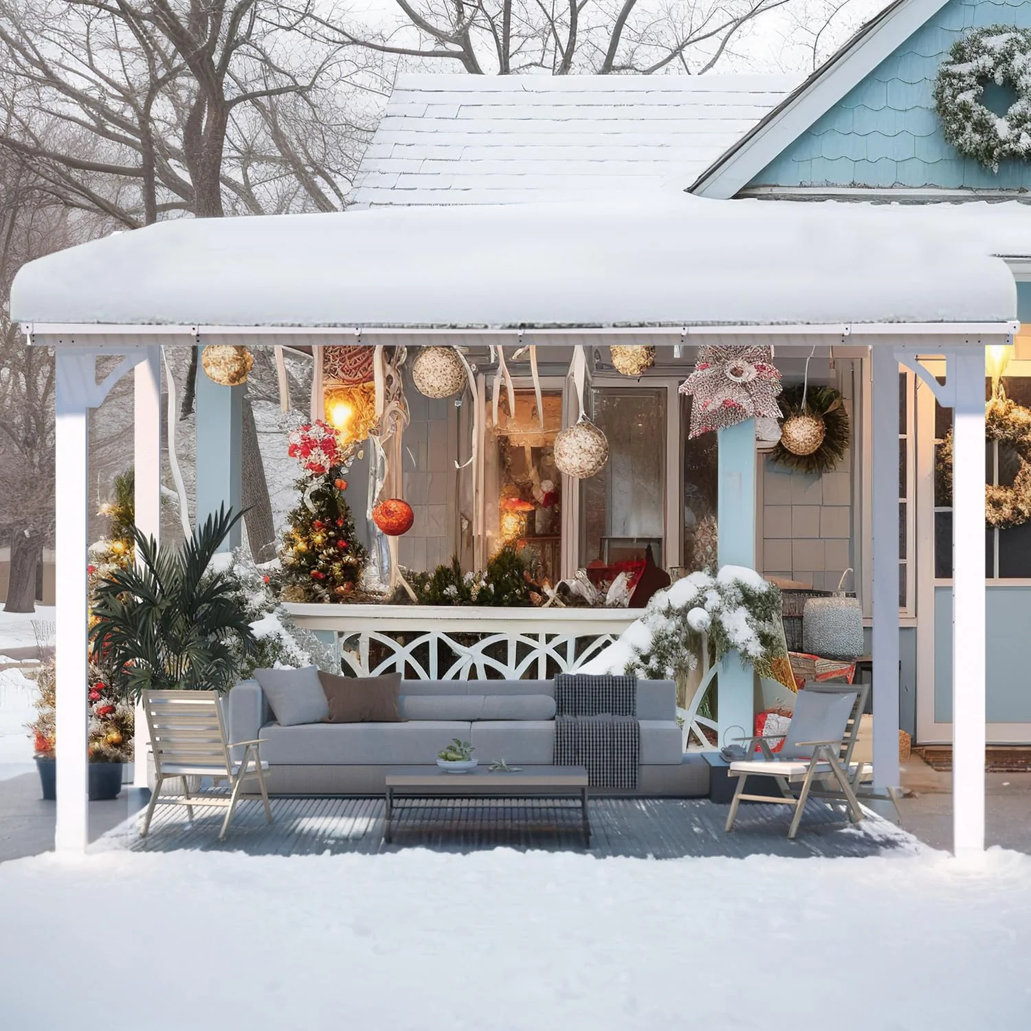 AECOJOY 12'x8' Wall Mounted Gazebos Pergola, White