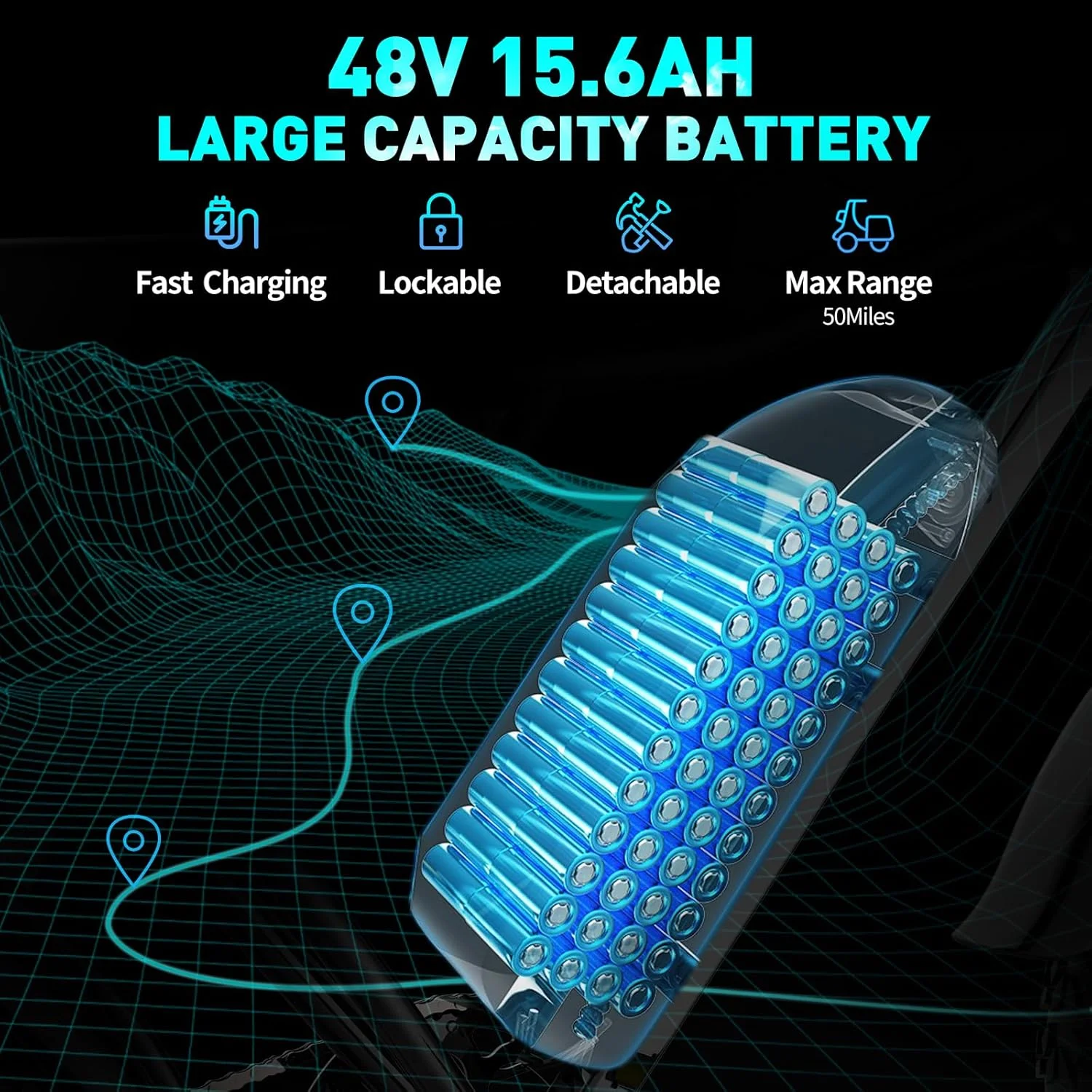 Electric Bike for Adults Q20,1200W 30MPH,48V 15.6Ah Electric Bicycle,7 Speed Full Suspension Mountain Bike UL2849(20''-1200W 48V15.6AH-30MPH) - Image 4