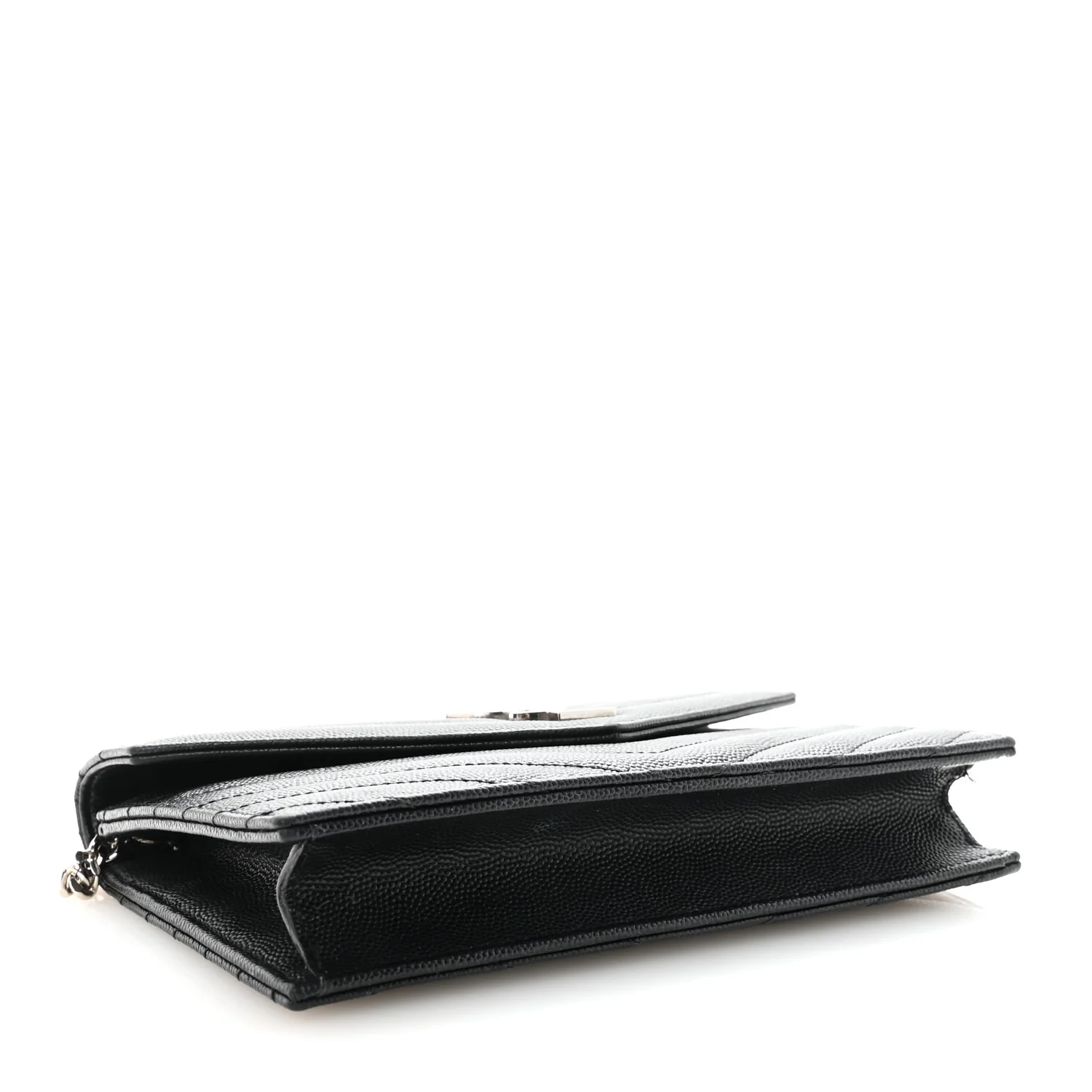 Grain De Poudre Matelasse Chevron Monogram Envelope Chain Wallet Black