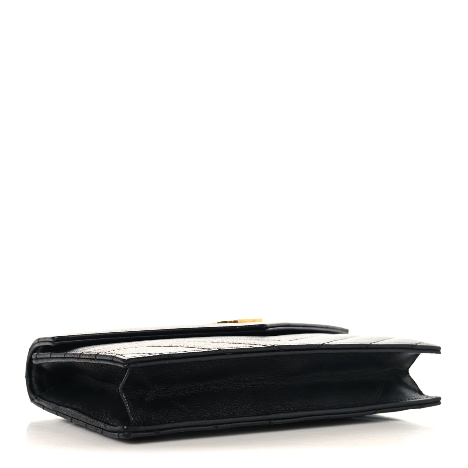 Calfskin Matelasse Chevron Monogram Envelope Chain Wallet Black