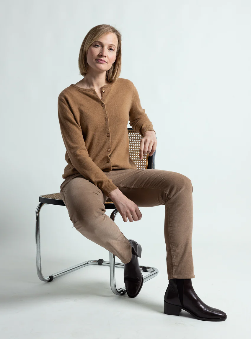 Cardigan femme en cachemire beige cuivre