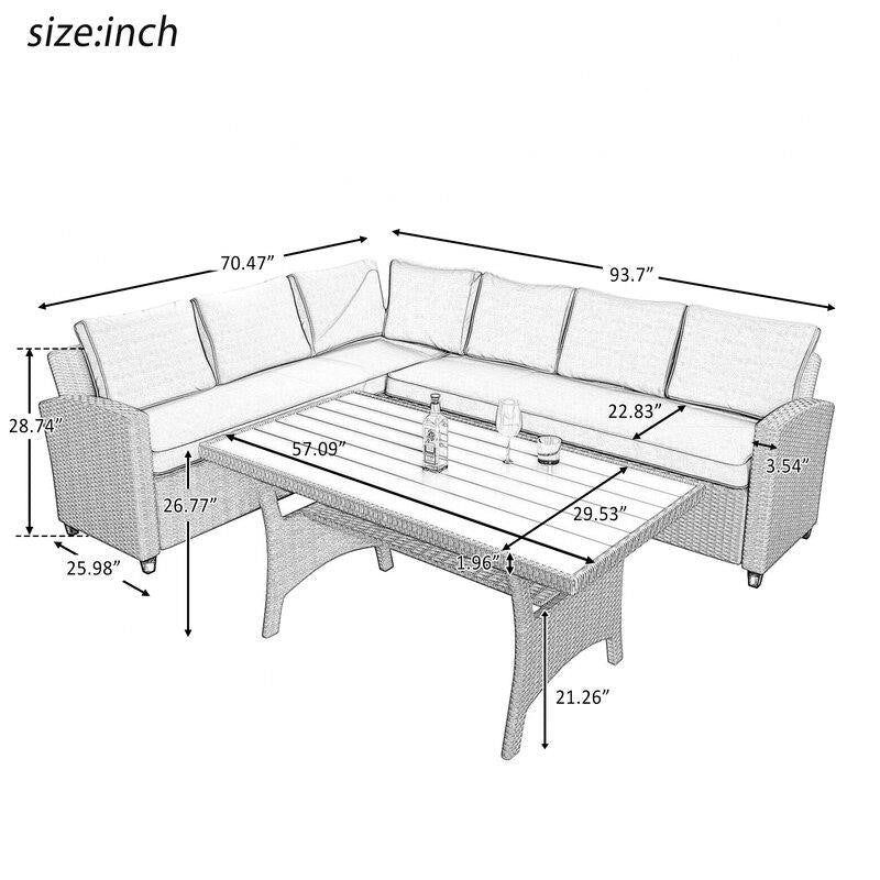 Ensemble de sièges 7 personnes Bradyn en osier/rotin avec coussins
