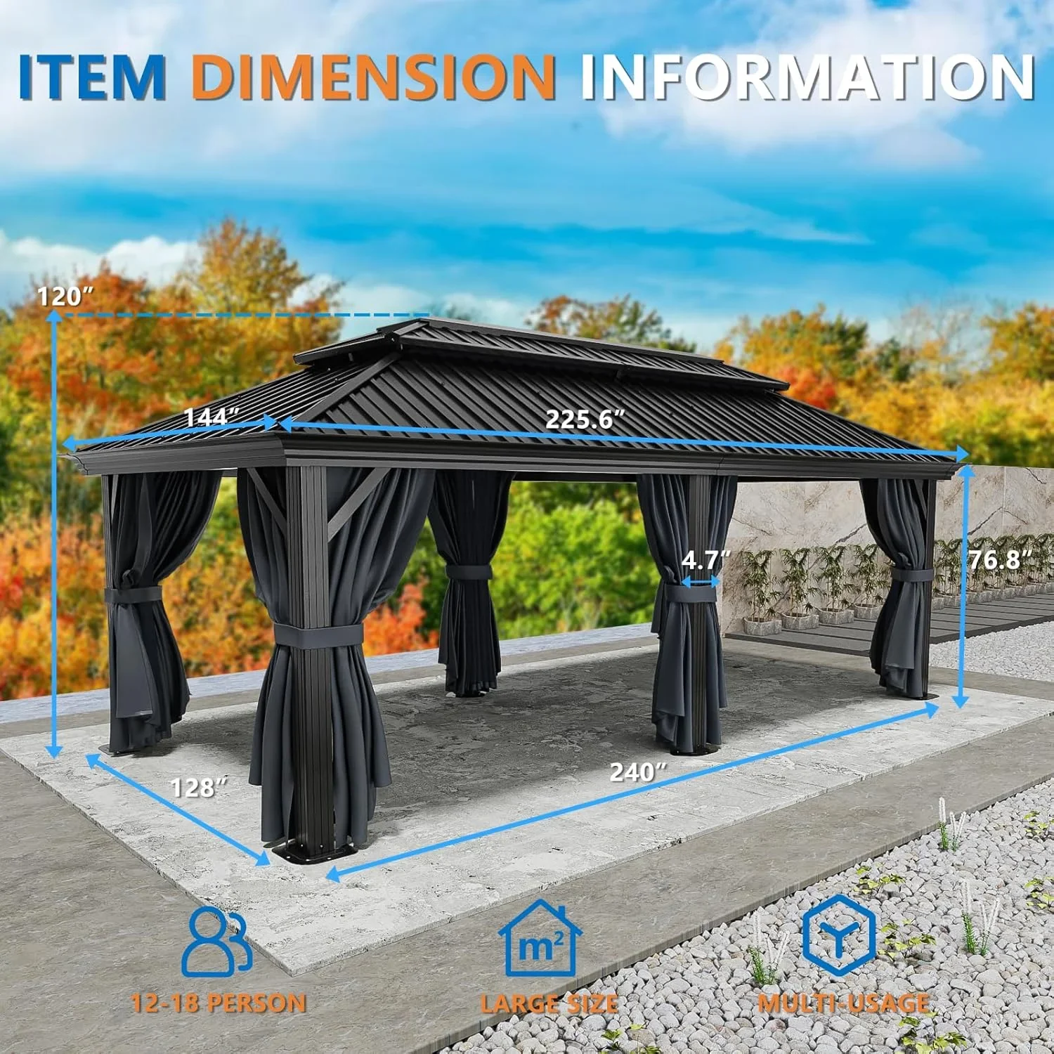 COBIZI 10x12 Hardtop Gazebo Aluminum Gazebos with Galvanized Steel Double Roof Metal Gazebo with Curtains and Netting Permanent Steel Gazebo for Backyard, Garden and Patio, Brown