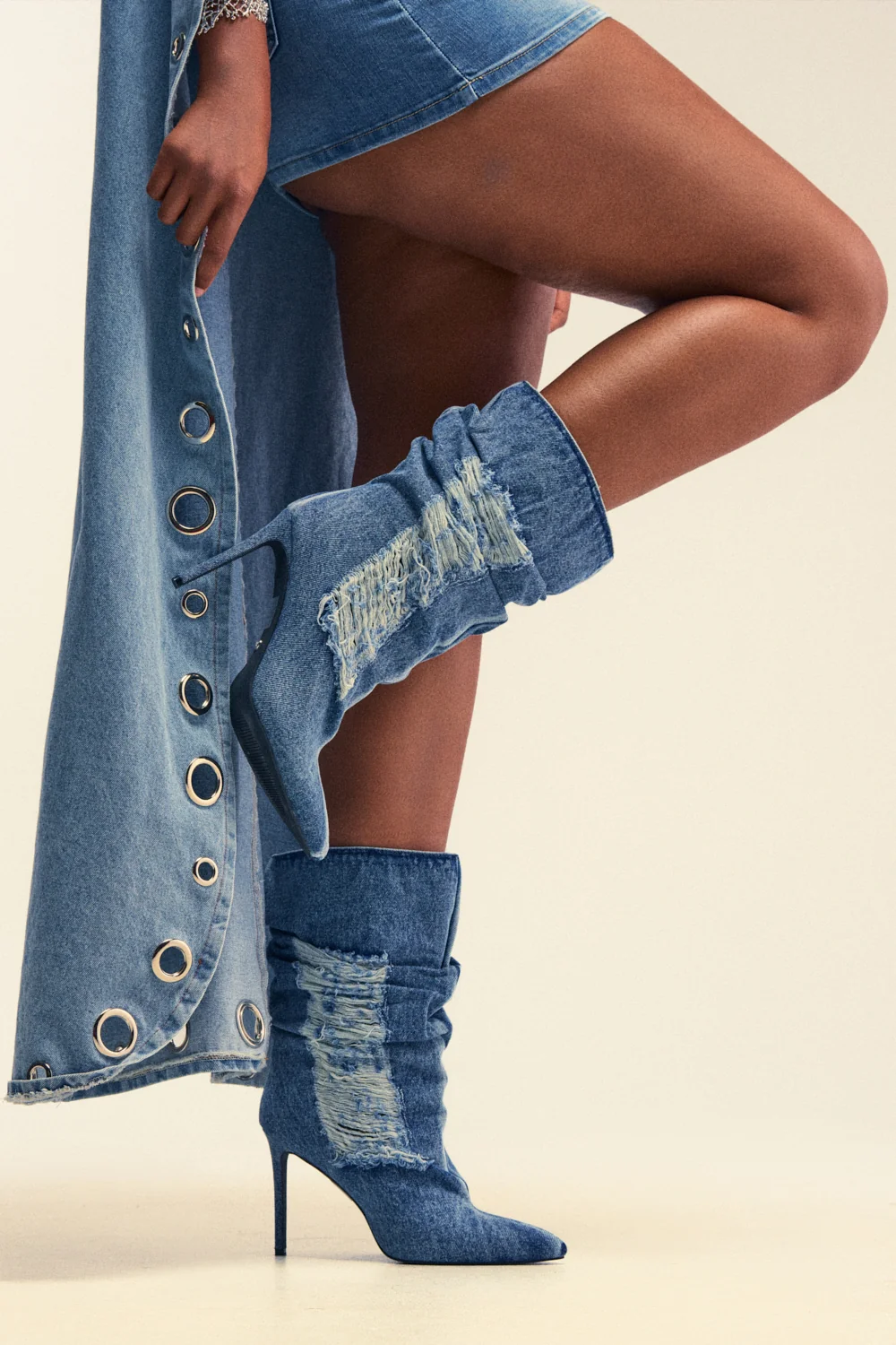 AZALEA WANG NAELIA DENIM STILETTO BOOTIE - Akira Store