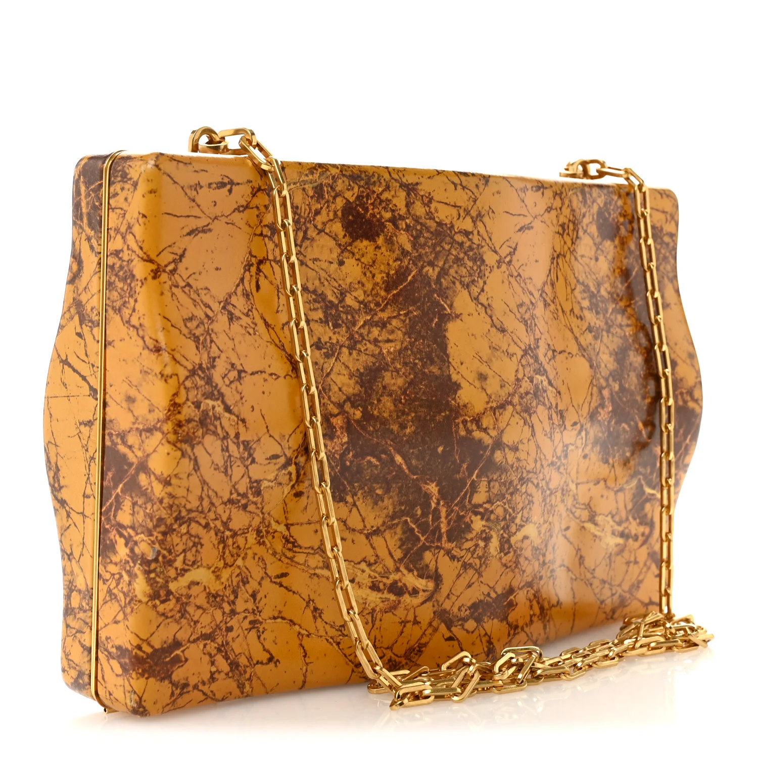Spazzolato Calfskin Chain Clutch Gold Marble