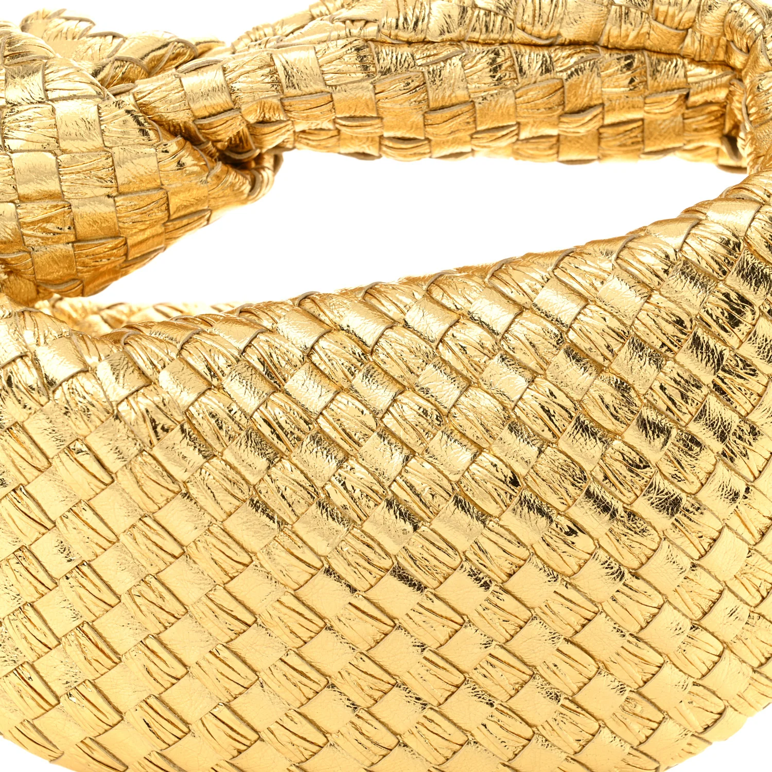 Laminated Calfskin Pressed Intreccio Mini Jodie Gold