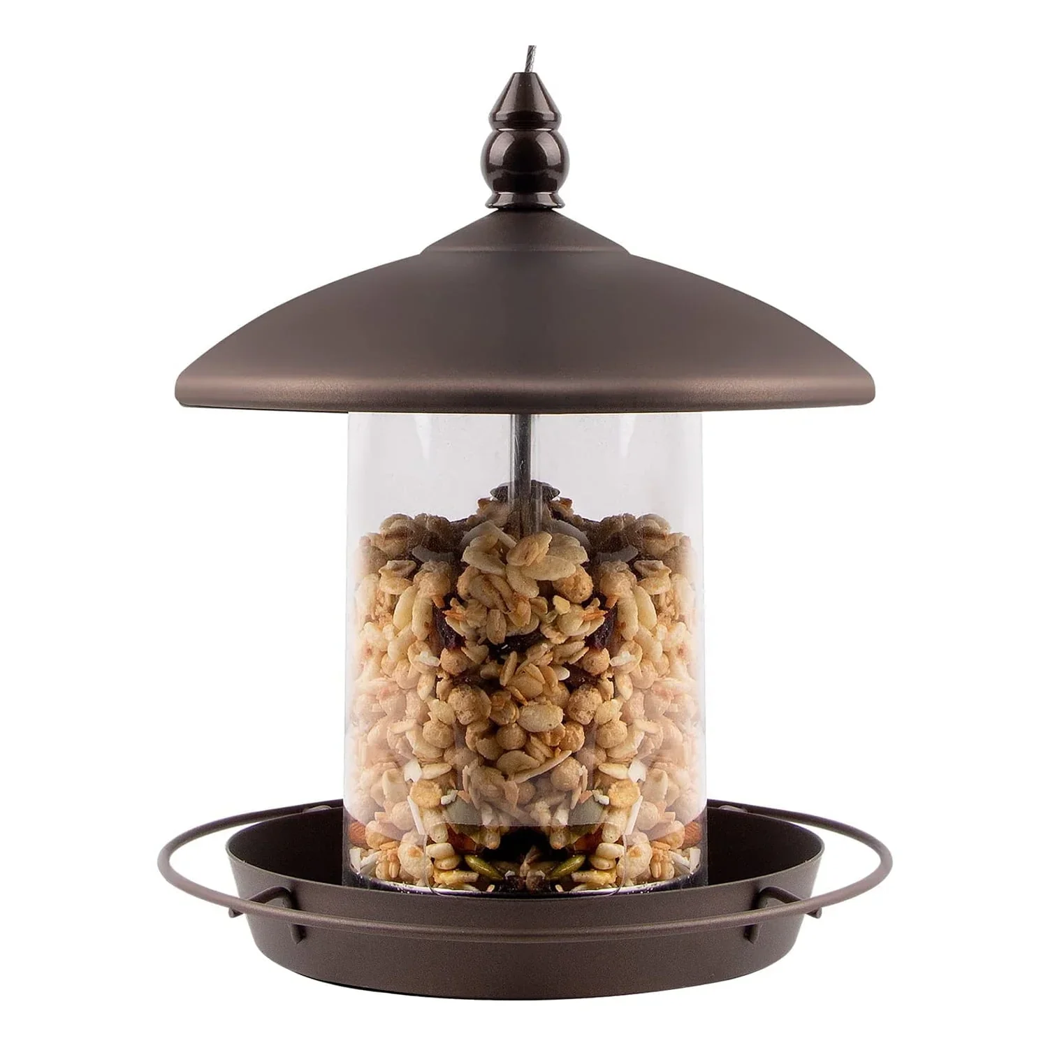 Stagmoo Bird Feeder,Anti-Squirrel Hanging Bird Feeder, Frosted Metal Bird Feeder,  Outdoor Bird Feeder for Garden or Yard Decoration, Round Roof Design for Sun-Proof and Rainproof, Brown