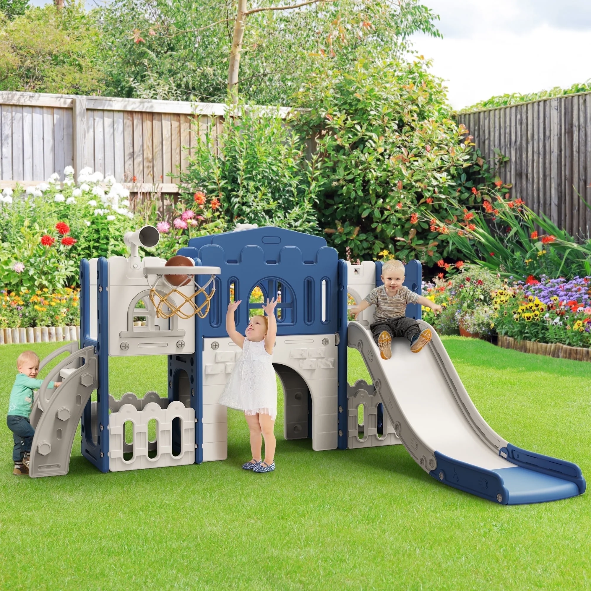 9 in 1 Toddler Slide PlaySet for kids indoor/outdoor for Toddlers Age 1+, Blue Gray(Multicolor) - Image 2