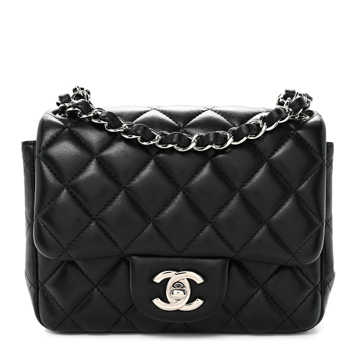 Lambskin Quilted Mini Square Flap Black