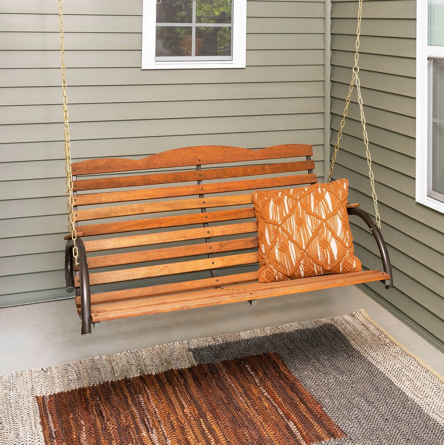 Country Garden 4' Hardwood High Back Porch Swing with Chains for 1-2 People