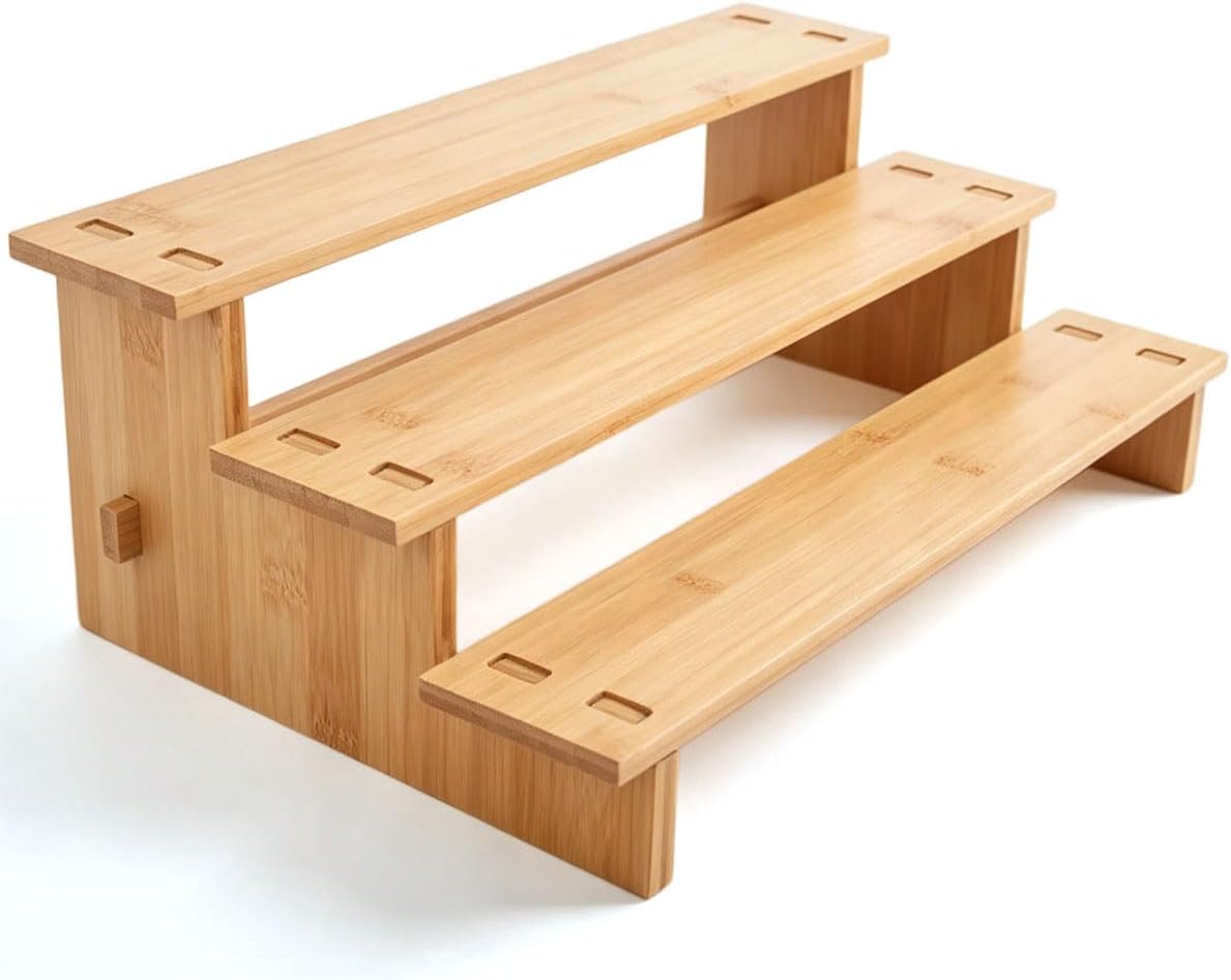 3-Tier Stepped Spice Rack Organizer for Cabinets, Countertop & Pantries