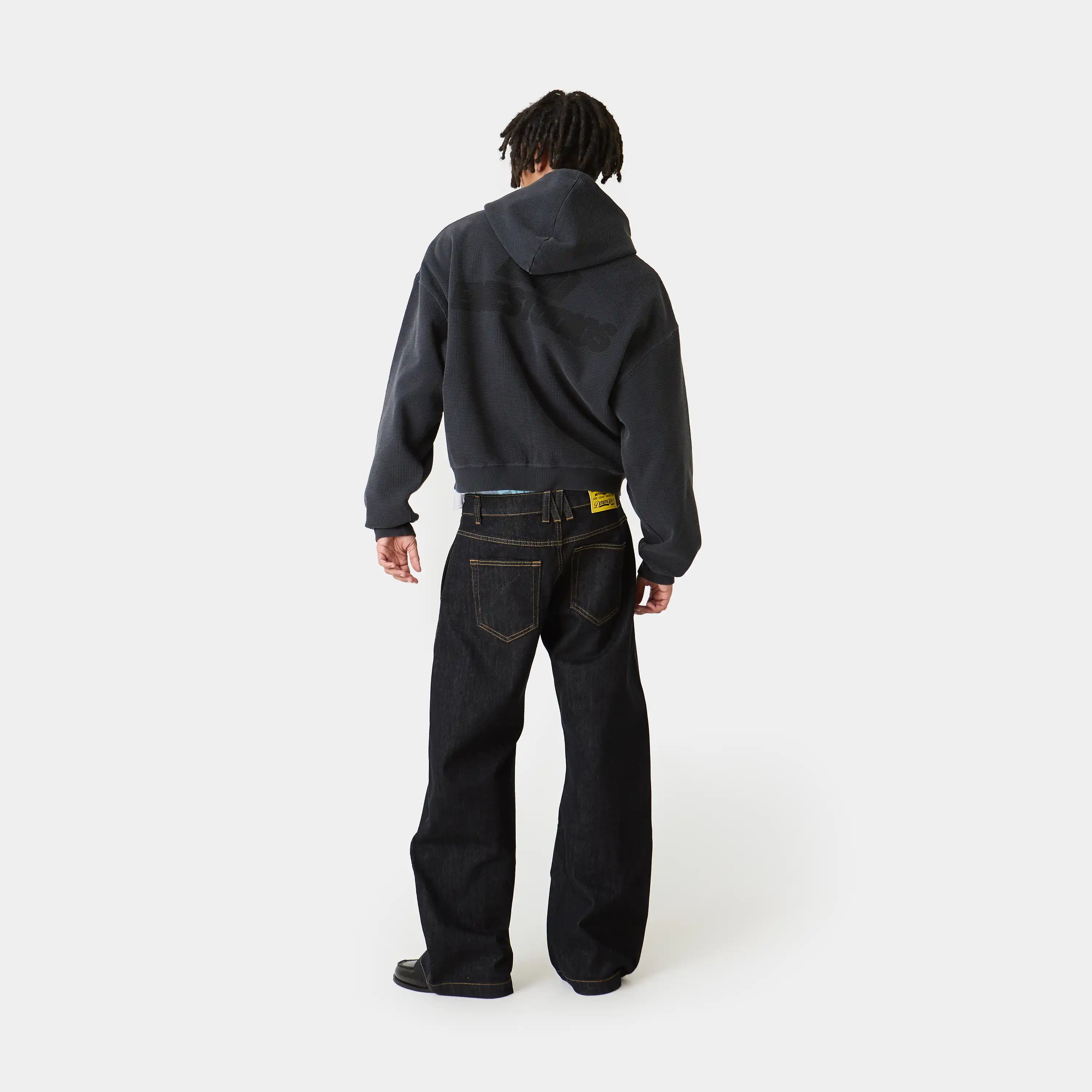 Waffle Navy Croped Boxy Full Zip