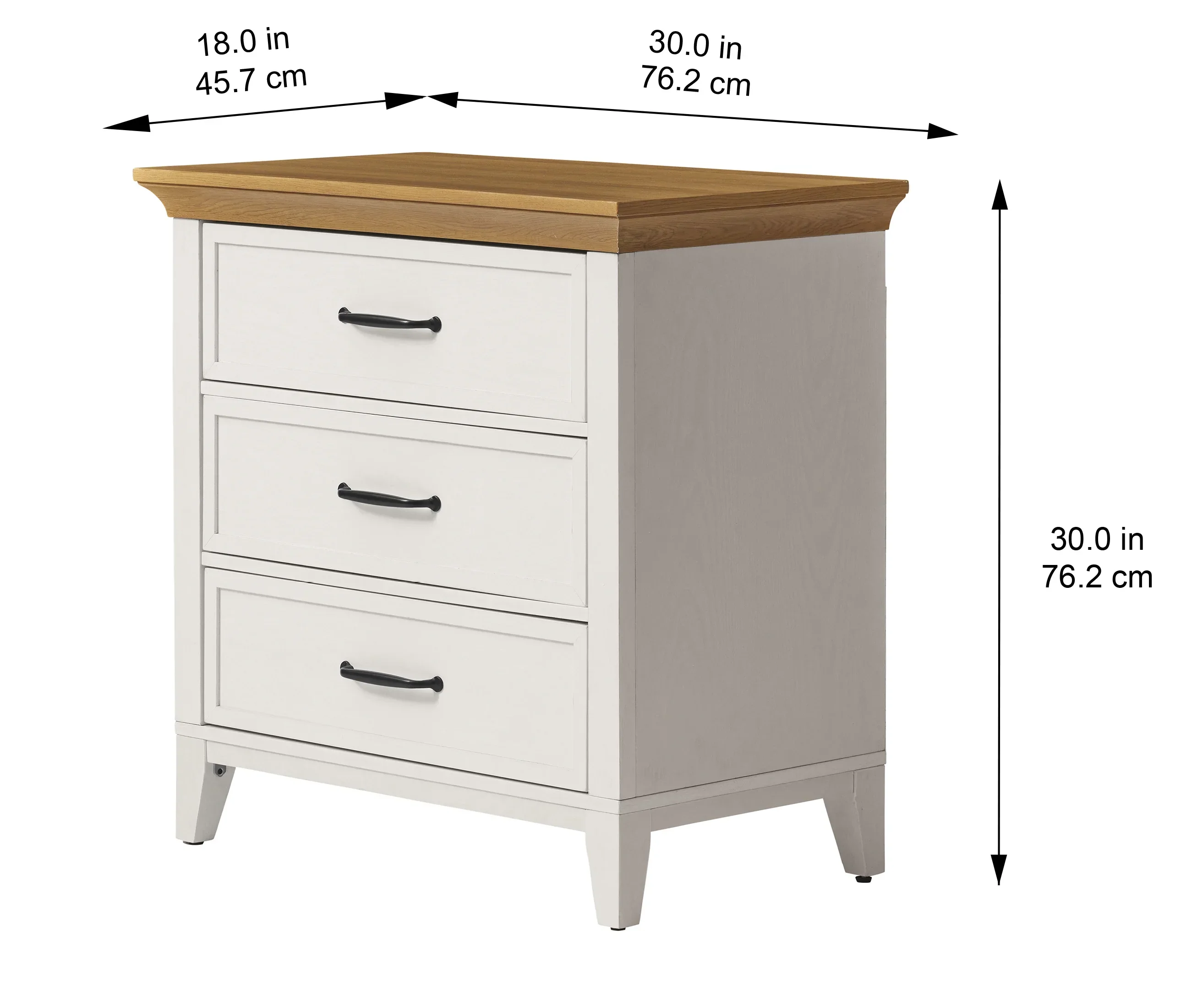 Better Homes & Gardens Canton 3-Drawer Nightstand, Textured White and Light Honey