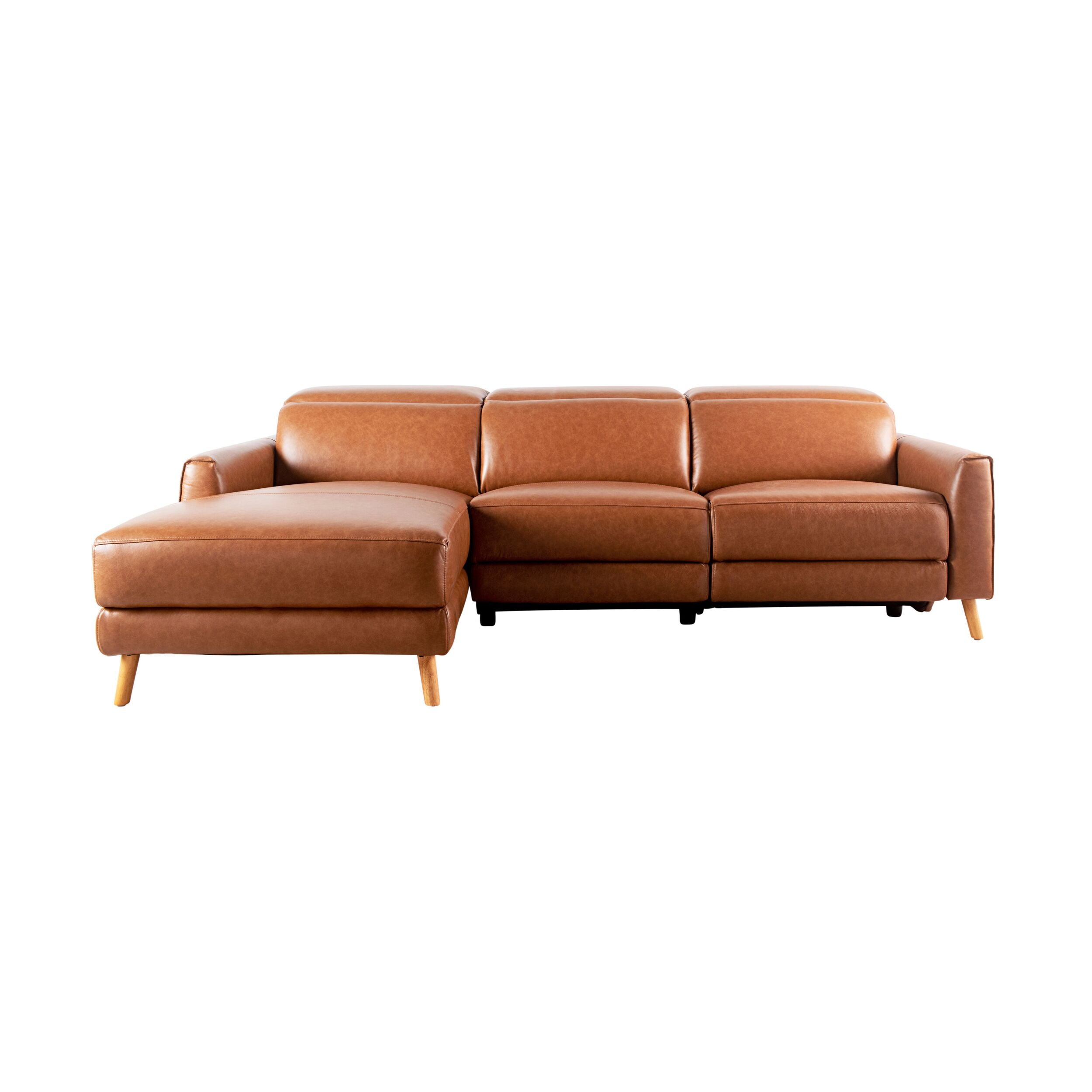 Dunaway 3 Seater Leather Recliner Chaise Sofa Dakota Vintage Saddle