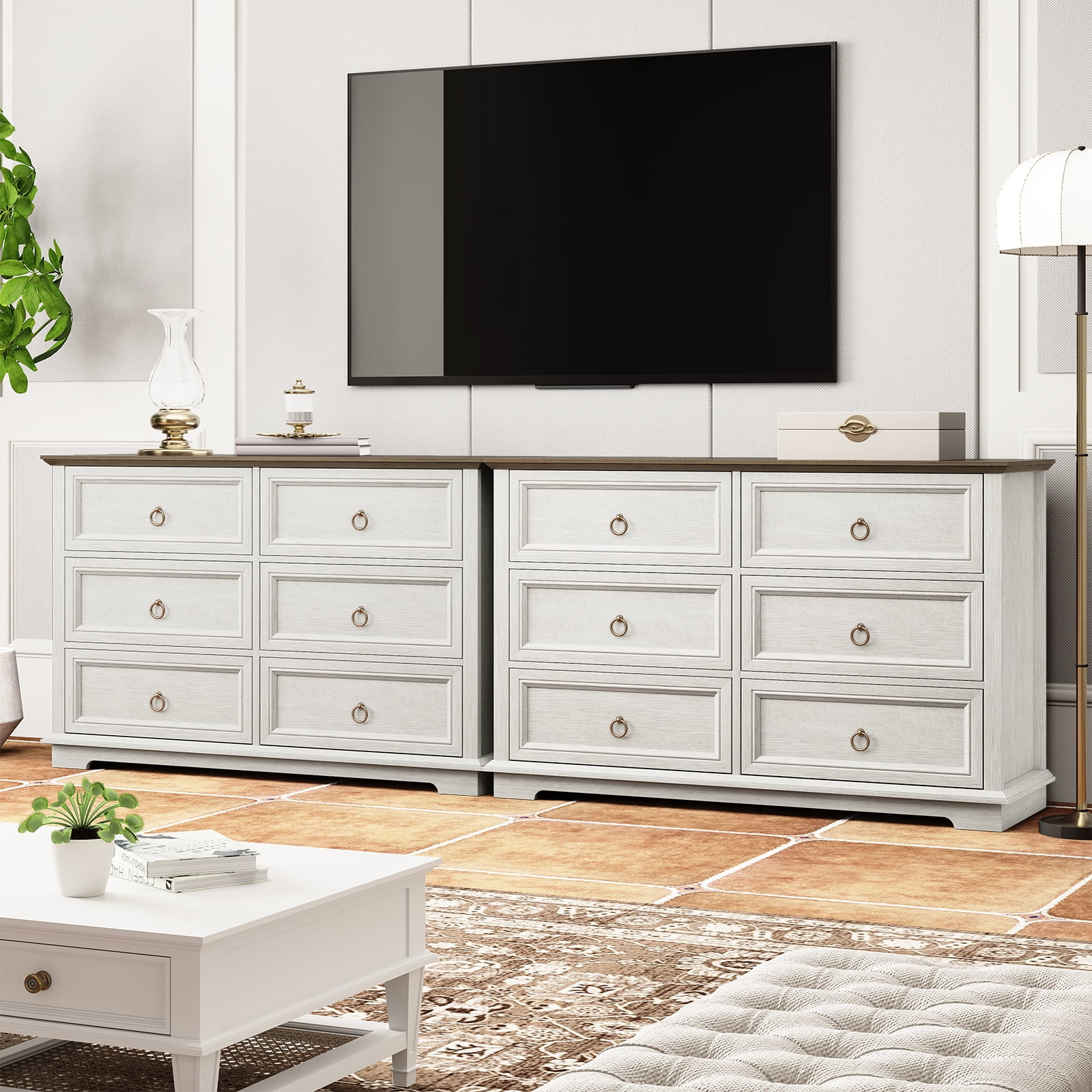 FAGAGA 6 Drawers Dresser for Living Room, Storage Cabinet Wooden Dressers Organizer for Bedroom, White