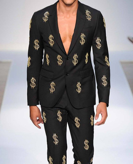 Ensemble blazer et pantalon 2 pièces à revers cranté et motif dollar