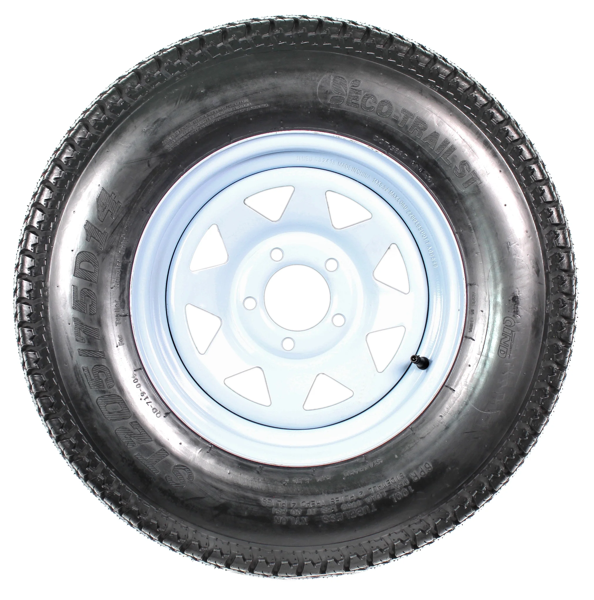 Ecustomrim 2 - Pack Trailer Tire on Rim ST205/75D14 205/75 D 14 In. LRC 5 Hole White Spoke
