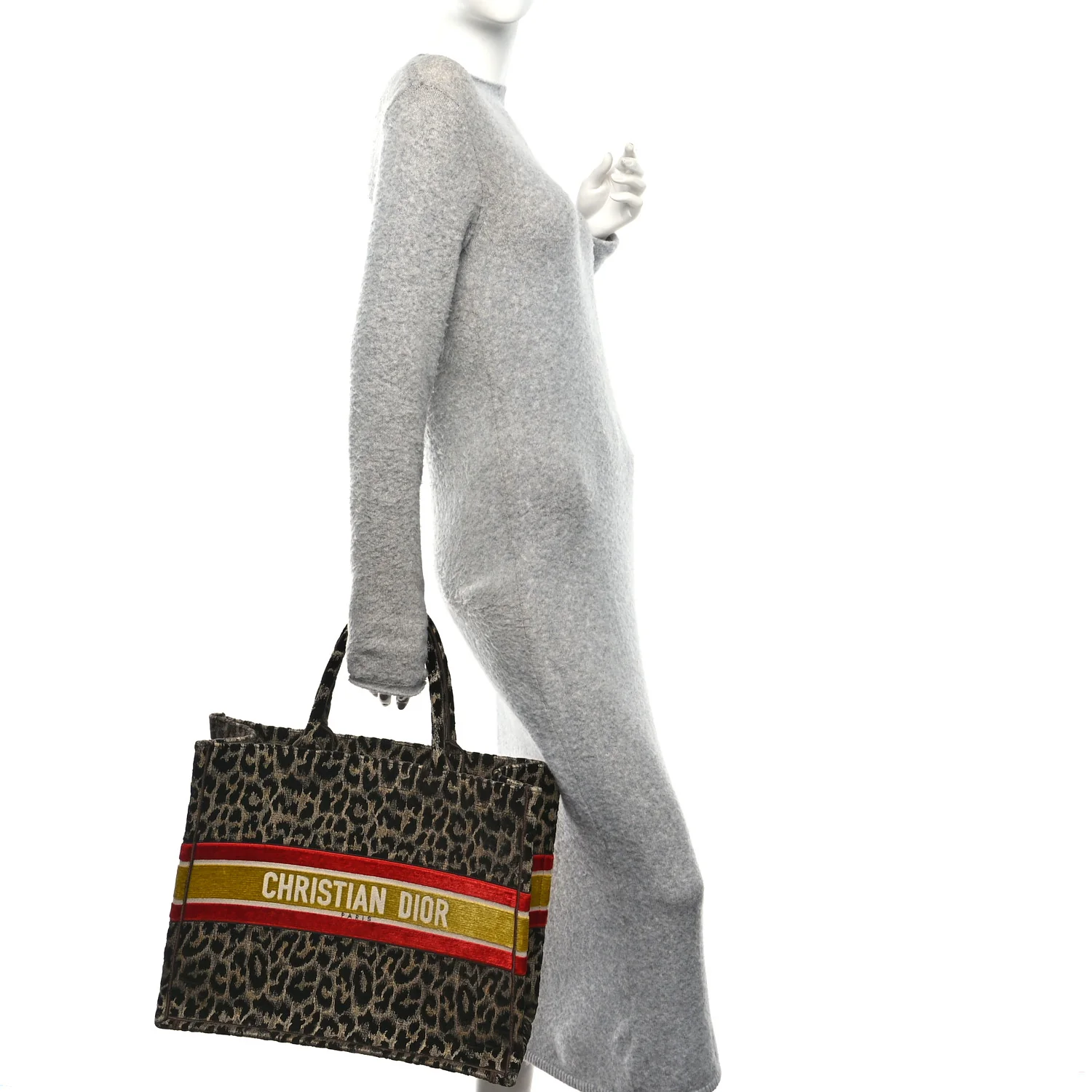 Canvas Velvet Embroidered Large Leopard Book Tote Tote Beige