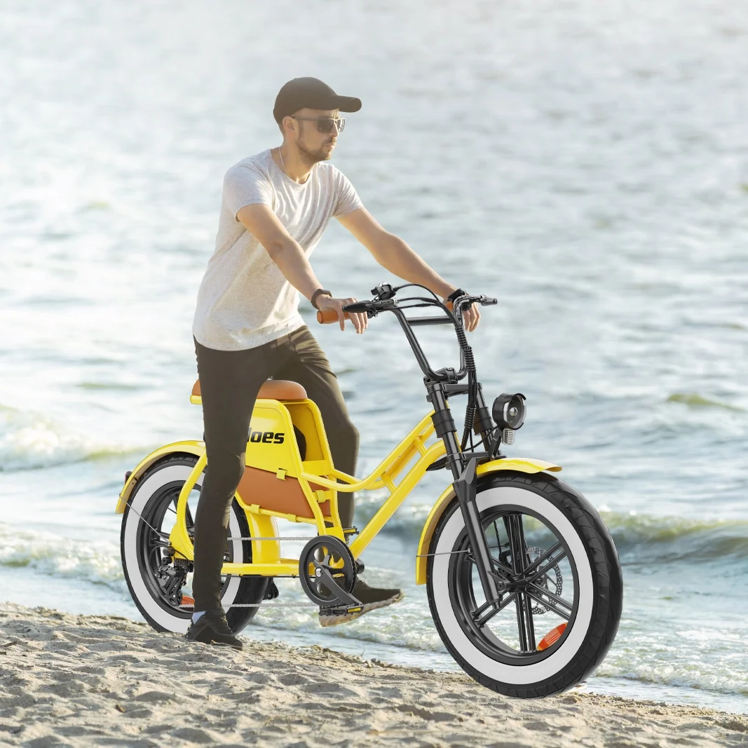 ? Electric Bike for Adults 20" Fat Tire Retro Cruiser, 7-Speed E-Bike with Cruise Control Accessories (Pump/Leather Seat)(Yellow) - Image 6