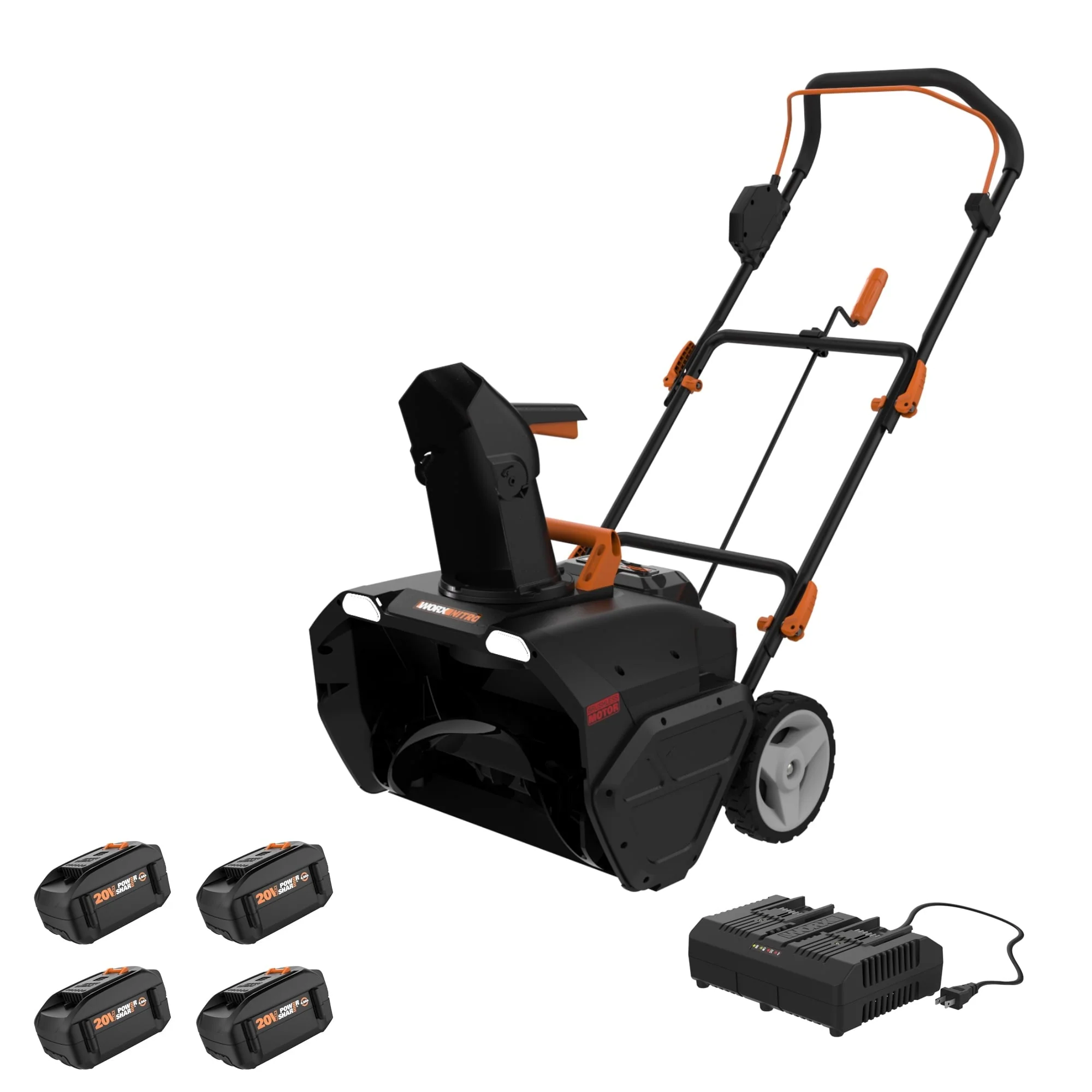 WO7131.1 40V Power Share 20" Cordless Snow Blower with Brushless Motor (4 Batteries Charger Included)