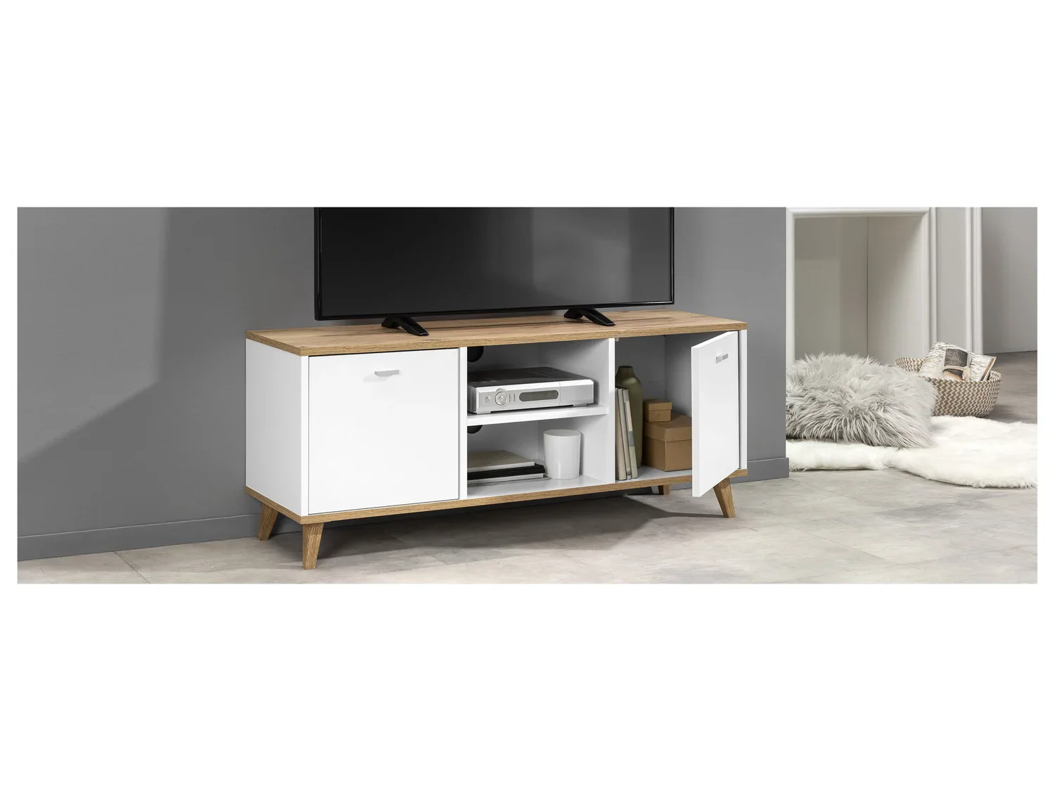 LIVARNO home Meuble bas Corfu, 113 x 46 x 33 cm, blanc/imitation chne