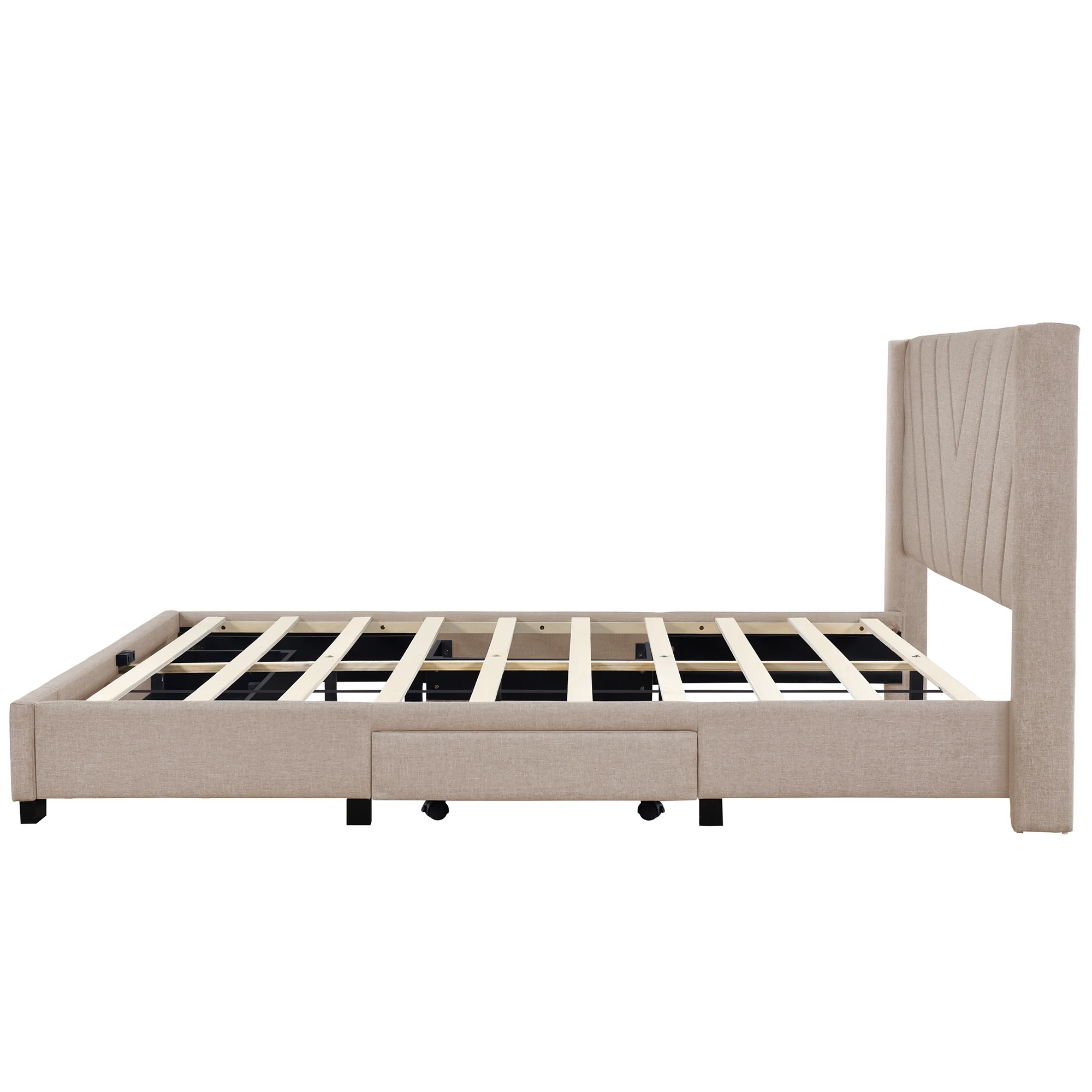 Queen Bed Frame with Storage, New Upgraded Linen Upholstered Platform Bed with 3 Drawers, Queen Size Storage Bed with Headboard and Wooden Slats, No Box Spring Needed, Holds 500lbs, Beige(White) - Image 8