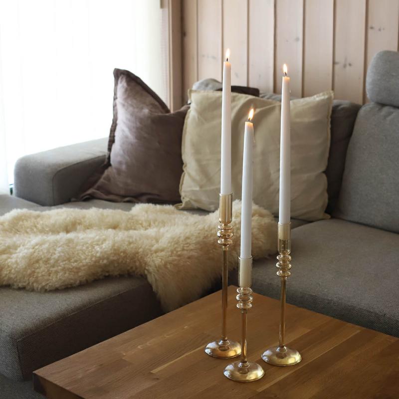 Ornate lysestake 35 cm champagnefarget luster