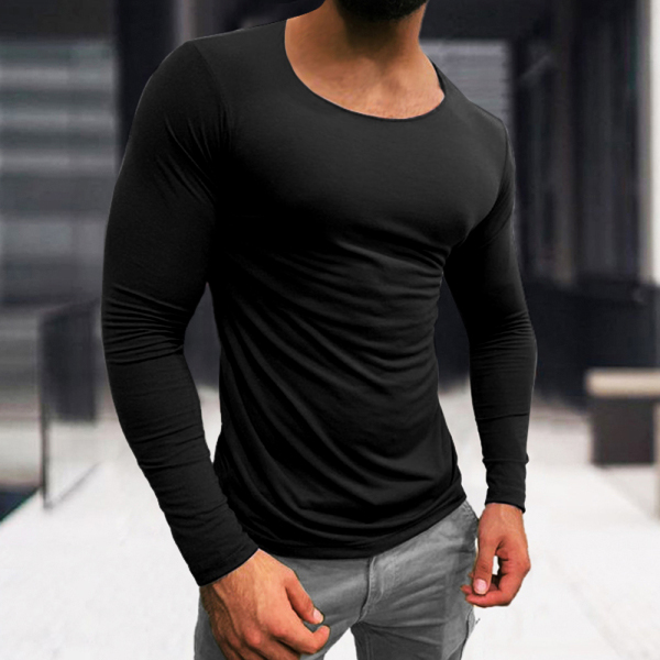 T-shirt à manches longues en coton respirant basique pour homme