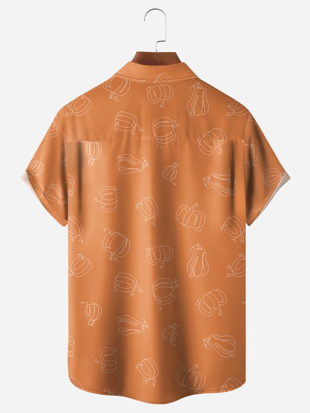 Thanksgiving Dinosaur Turkey Chest Pocket Short Sleeve Shirt